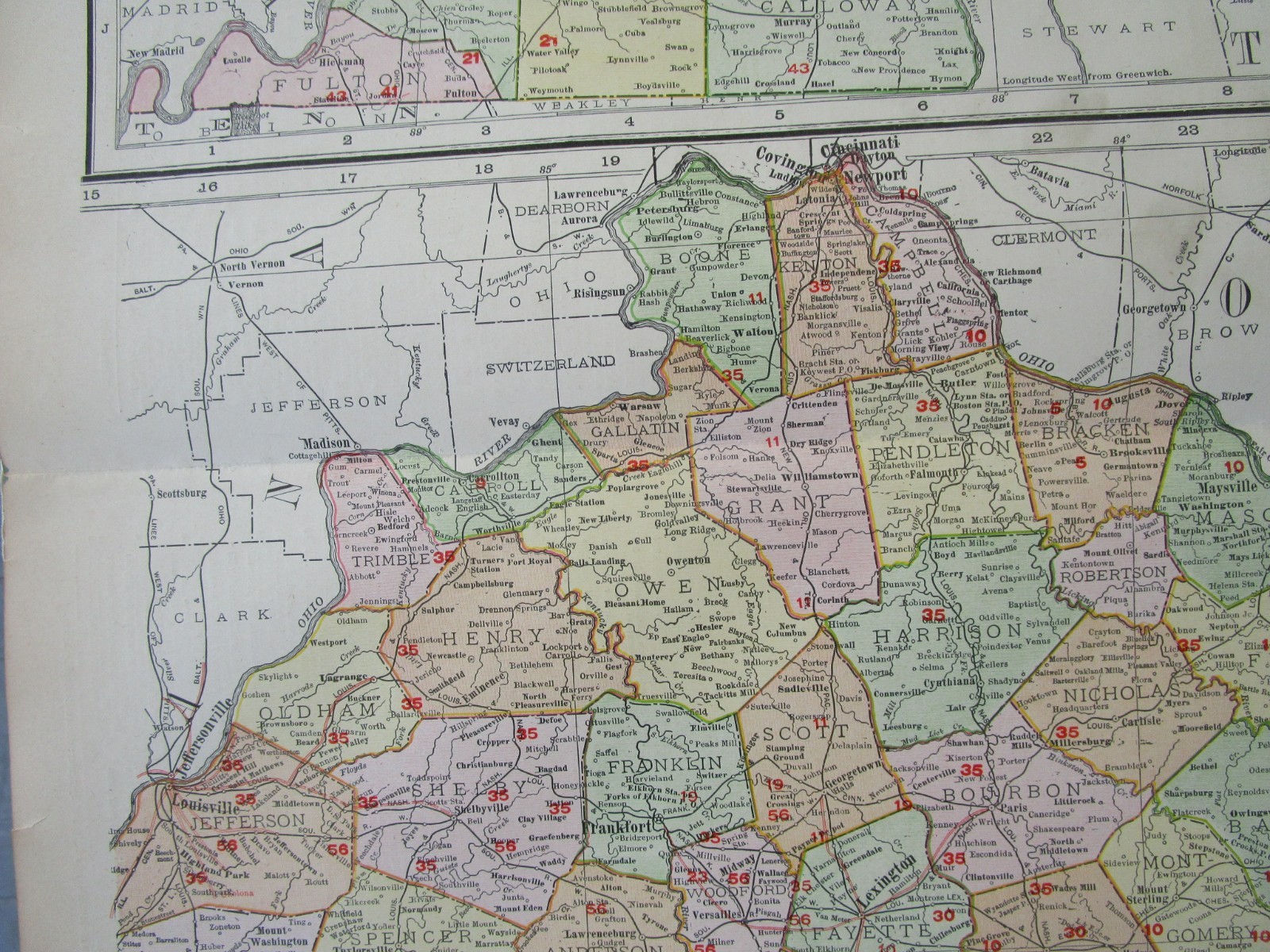 KY 1903, 1910 DATED KENTUCKY RAILROAD Map. McNally Business. INTERURBAN ELCTRIC