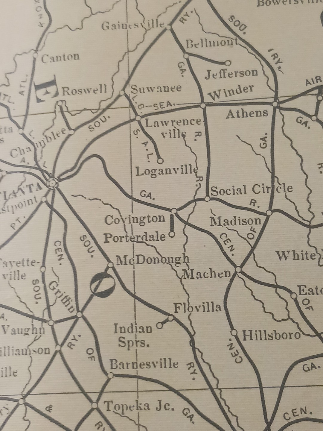 1905 Train Route Map Alabama & Georgia ALL Railroad Company Lines Marked 11x 9″