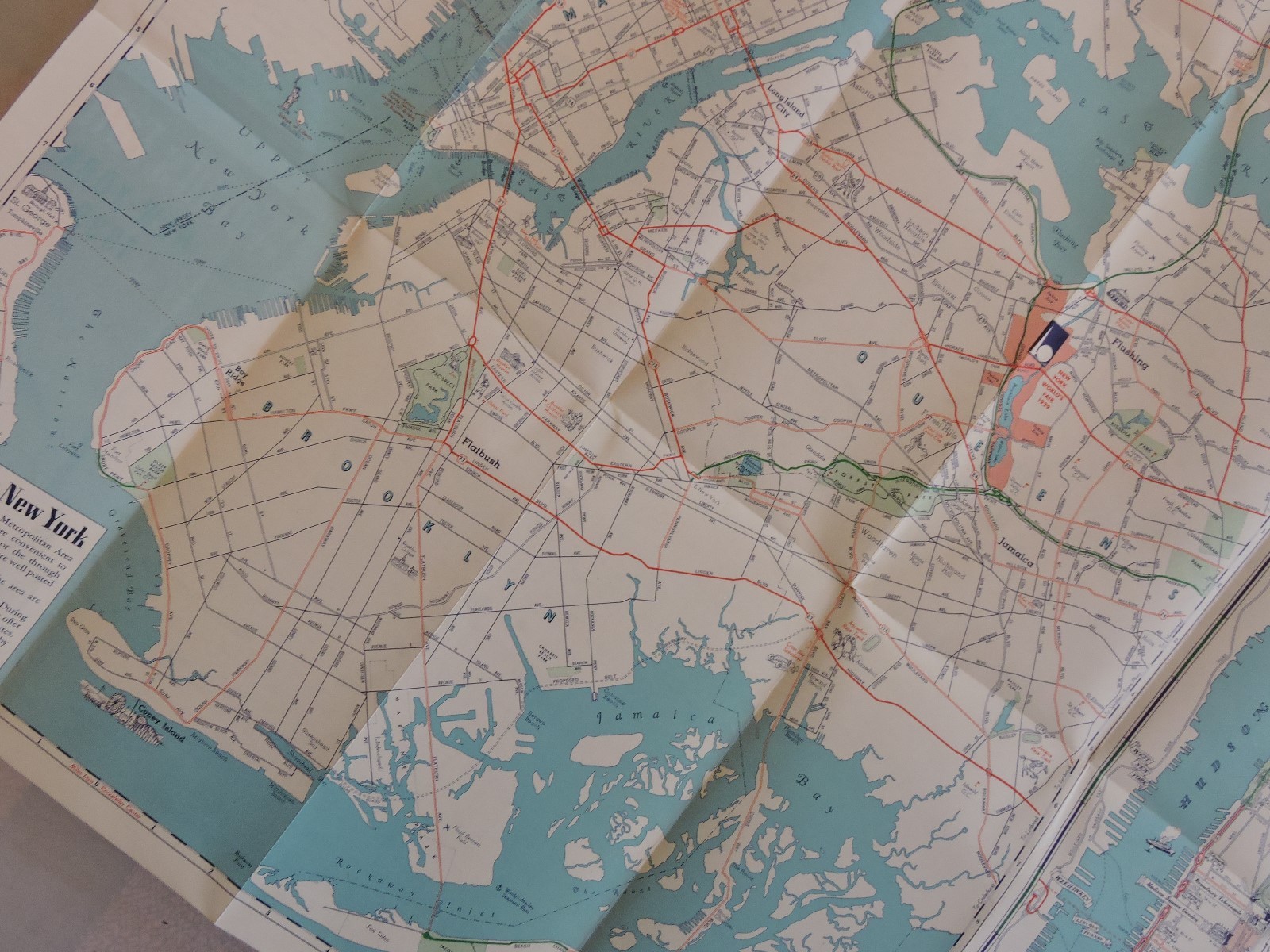 1939 New York City NYC World’s Fair Subway MOBIL GAS Map Rapid Transit Train