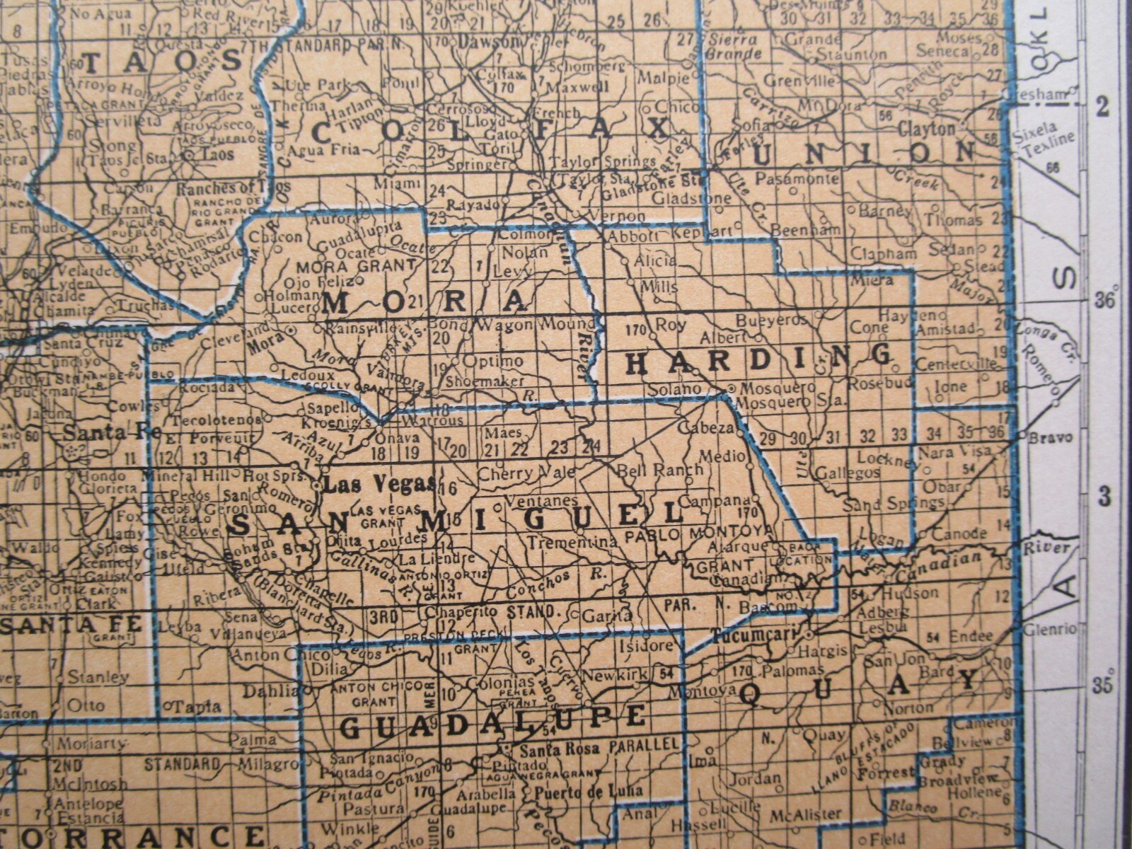 NM NJ Vtg 1939 NEW MEXICO RAILROAD Map. SANTA FE NORTHWESTERN RR or NEW JERSEY