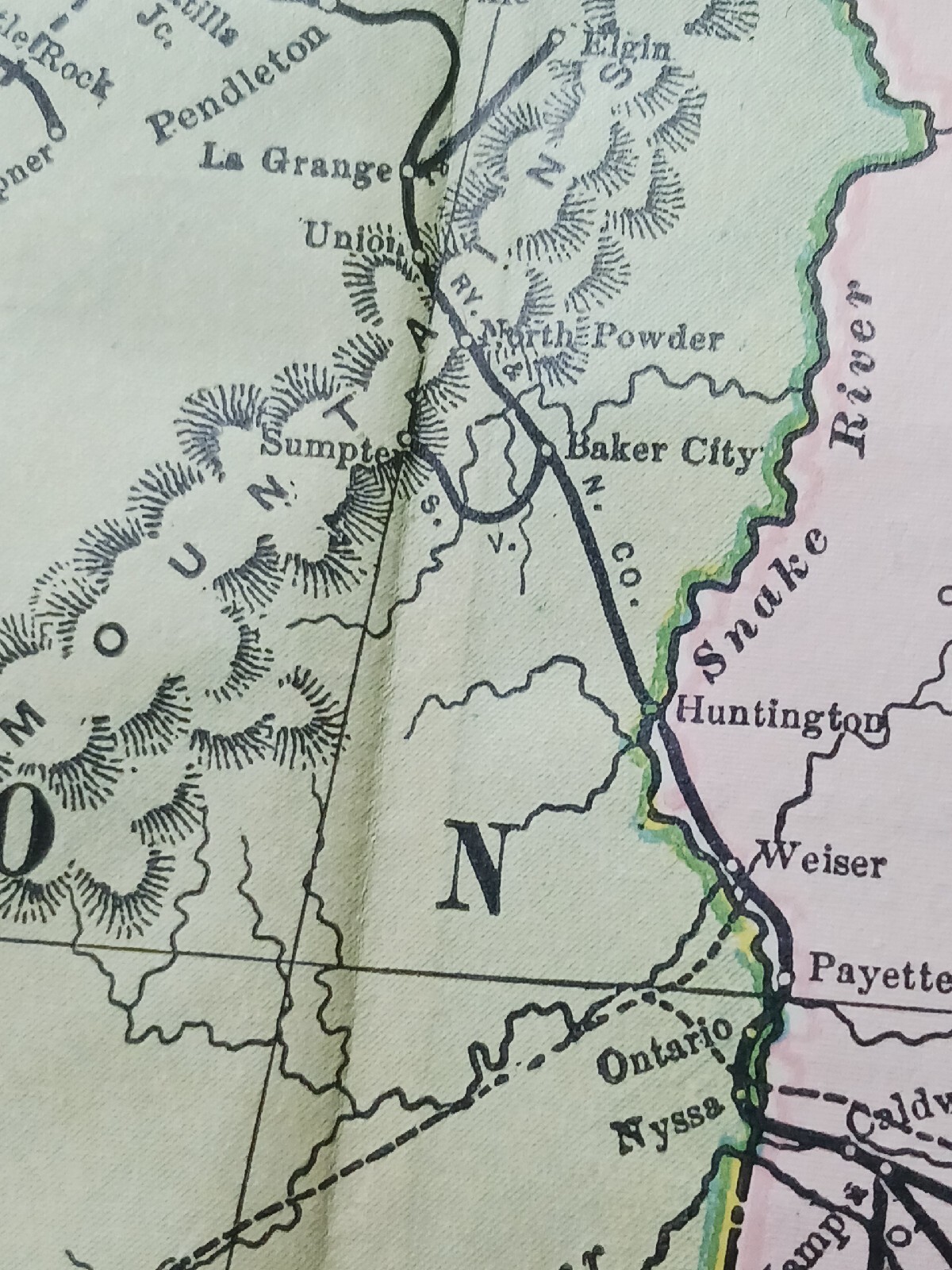 ☆1898 ORIGINAL Railroad Map IDAHO WASHINGTON OREGON All Train Routes 11″x9″