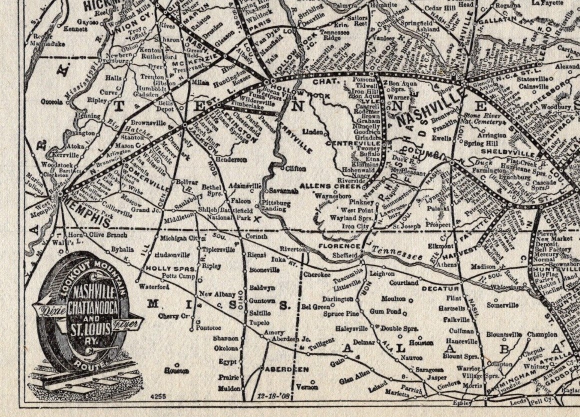1908 Antique Nashville Chattanooga & St Louis Railway Map Railroad Map 1367
