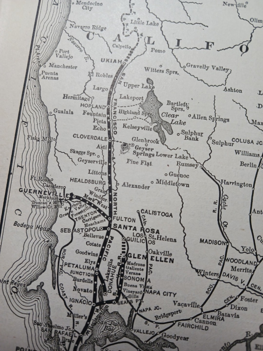 ~1898 Train Route Map SAN FRANCISCO & NORTH PACIFIC RAILWAY California FREE SHIP