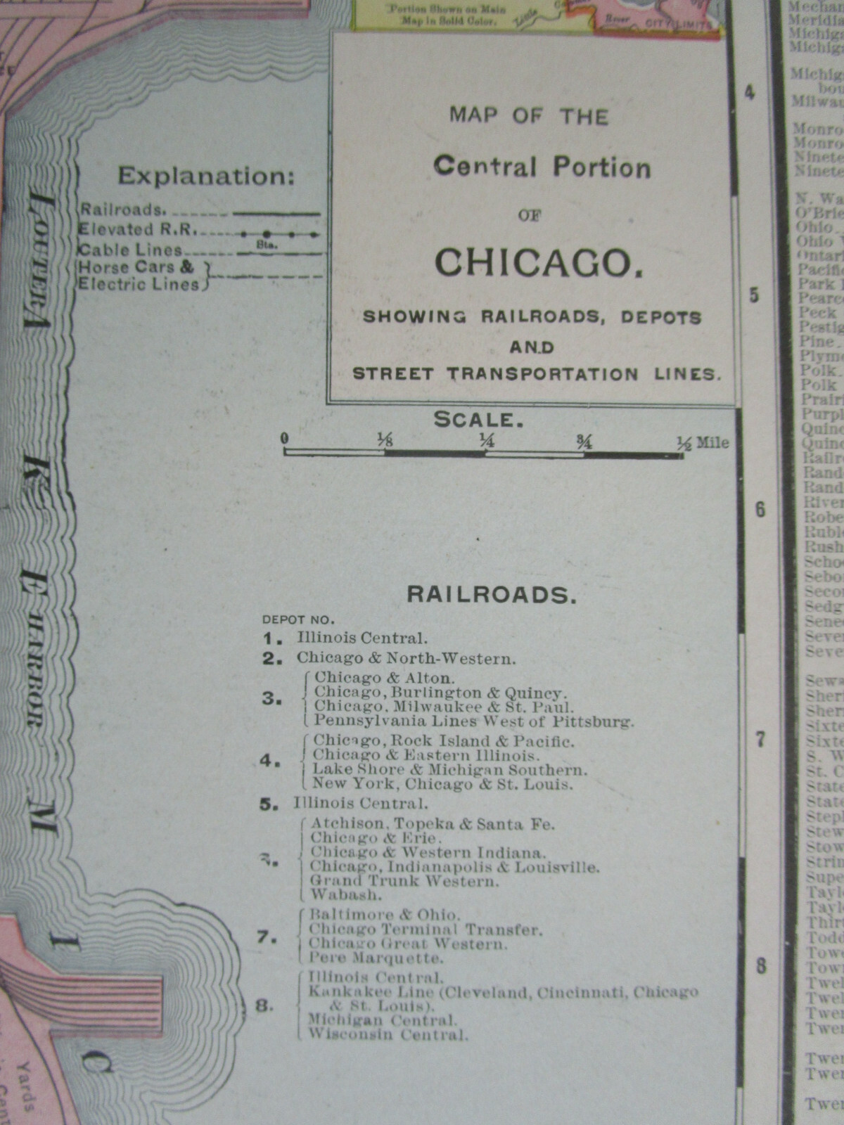 IL 1905 DATED CHICAGO Map McNally RAILROAD DEPOTS STREET LINES or ILLINOIS State