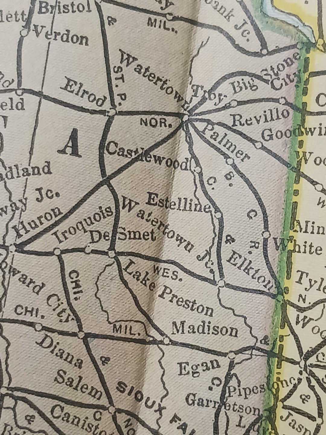 ~1898 Railroad Map Minnesota Dakota ND SD All Train Routes Lines Depots 9×11″