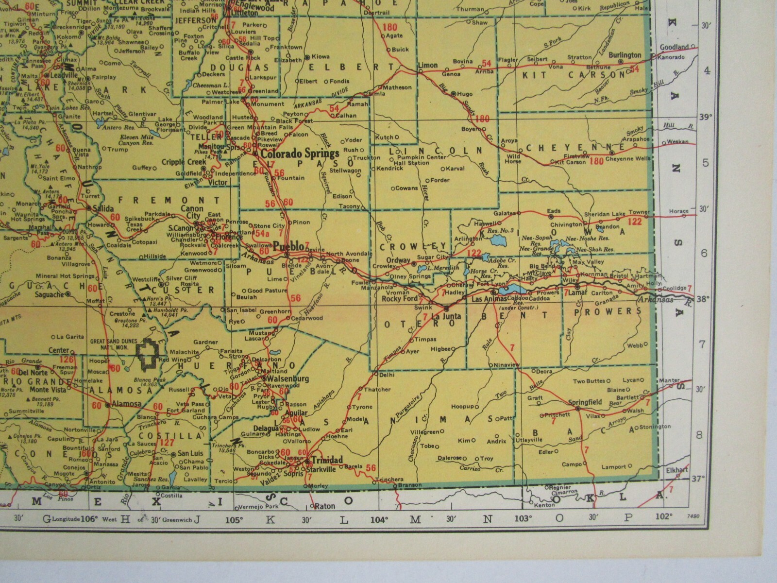 CT CO 1948 CONNECTICUT RAILROAD Map. ~or~ COLORADO Railway Map 1950s Mid Century
