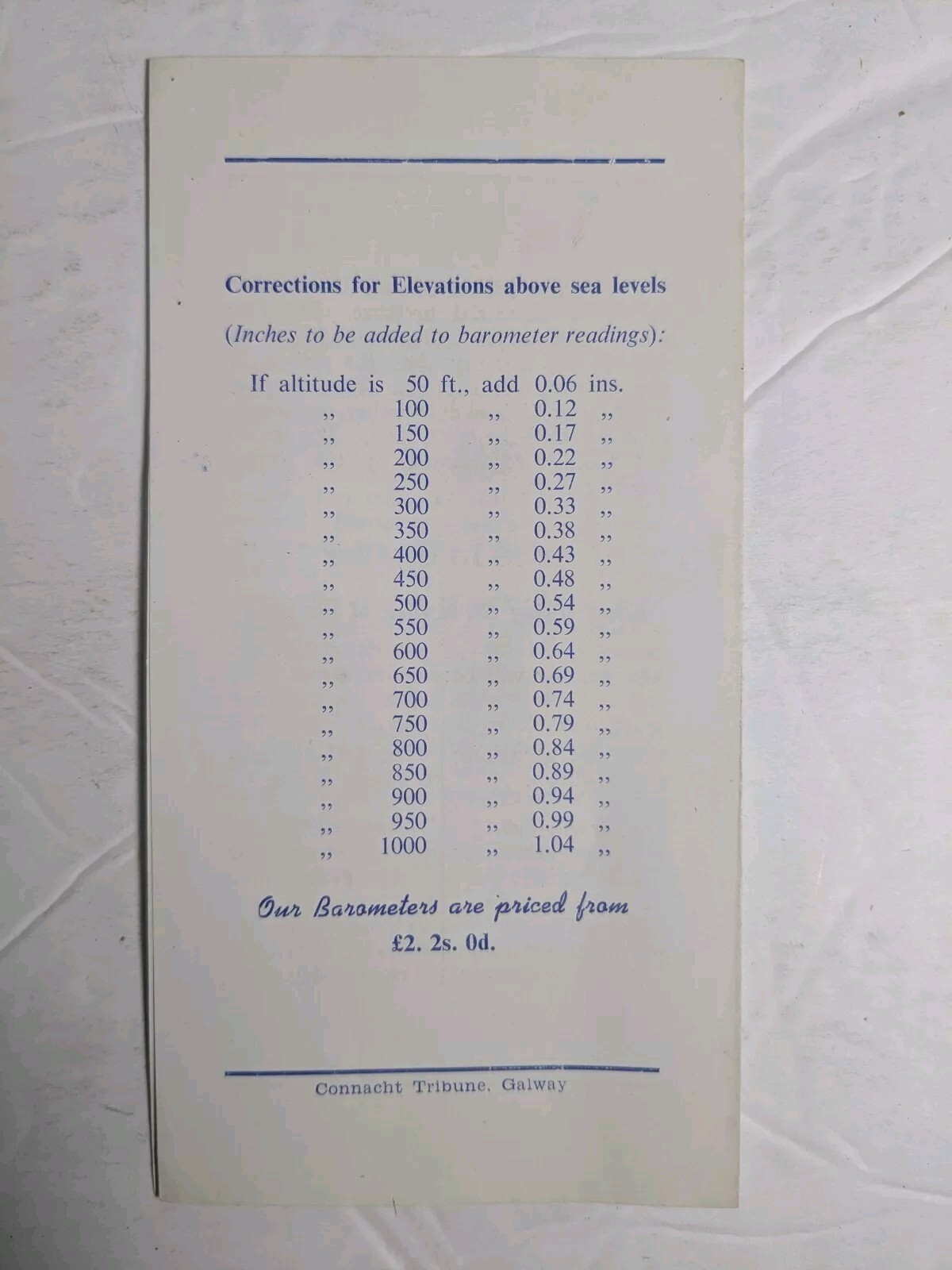 1960s Brochure For Barometers by S.Faller Ltm.Galway Ireland