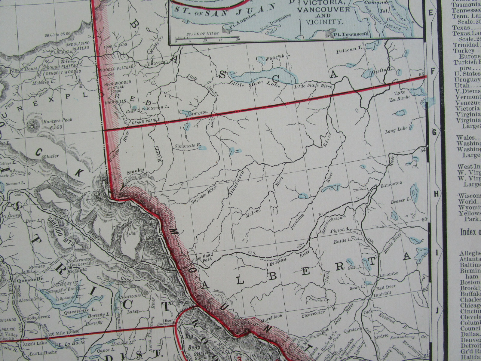 1896 BRITISH COLUMBIA CANADA Cram RAILROAD Map ESQUIMAULT & NANAIMO RR