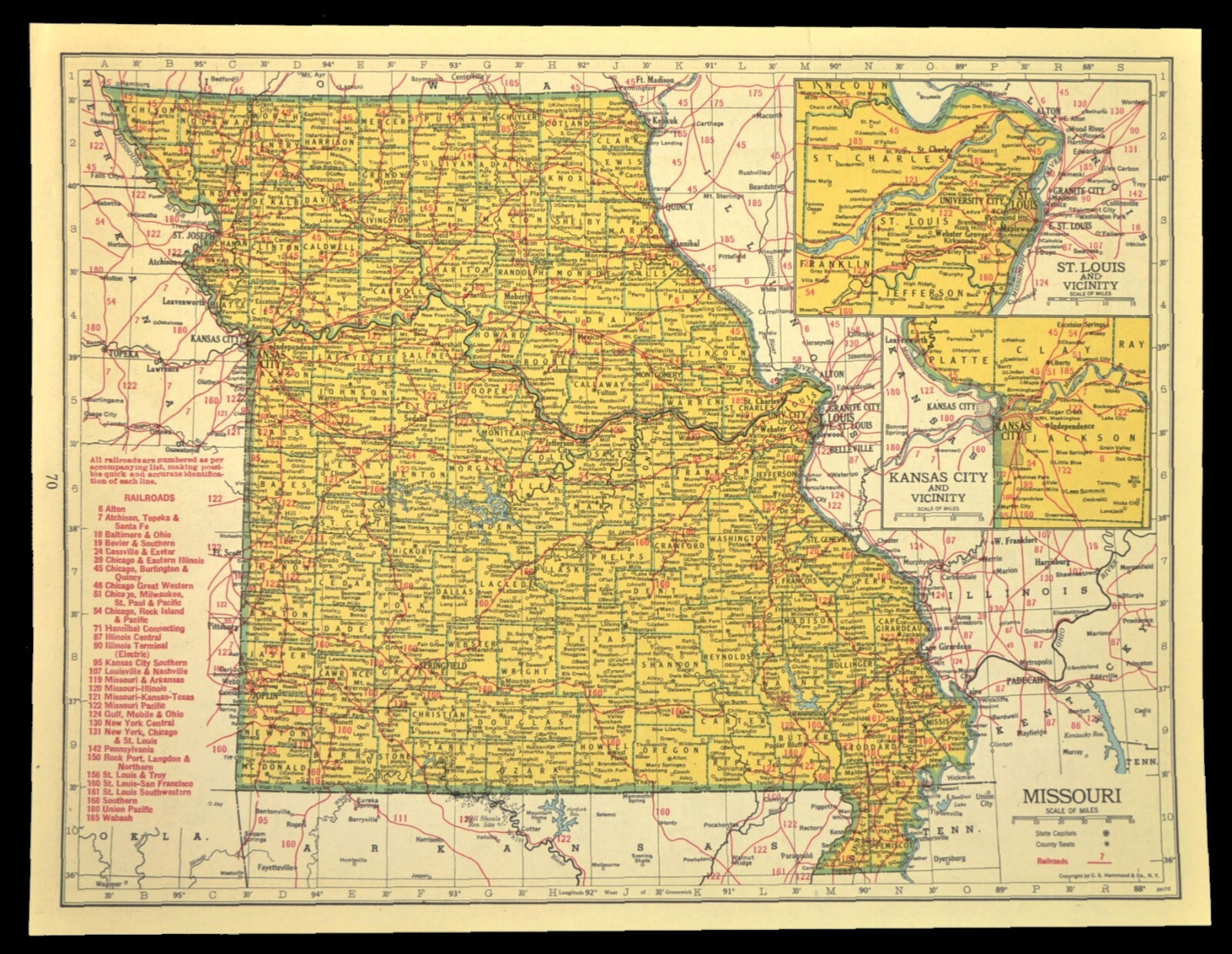 Vintage MISSOURI Railroad Map Depot Towns Great Falls Missoula MP RR WWII Era