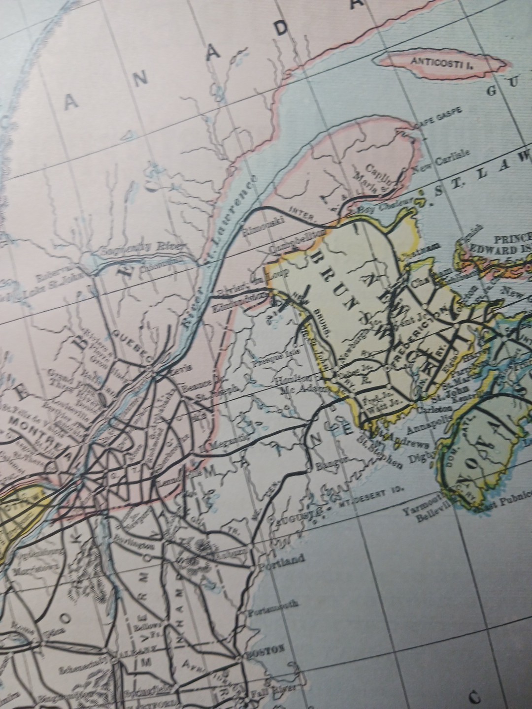 ~1898 ANTIQUE Railroad Map EASTERN CANADA Train Route Stations 9″x 11″