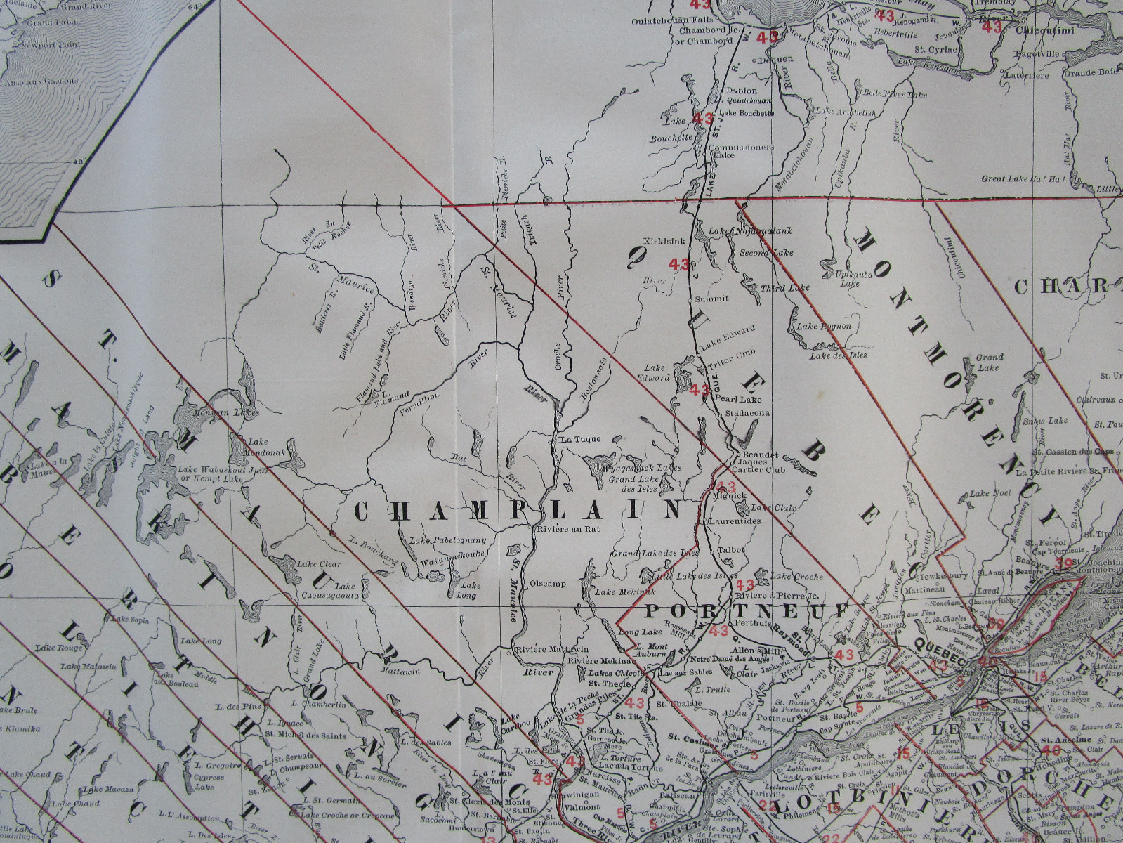 Lg 1901 CANADA QUEBEC RAILROAD Map McN Business CARILLON & GRENVILLE RR. B&M