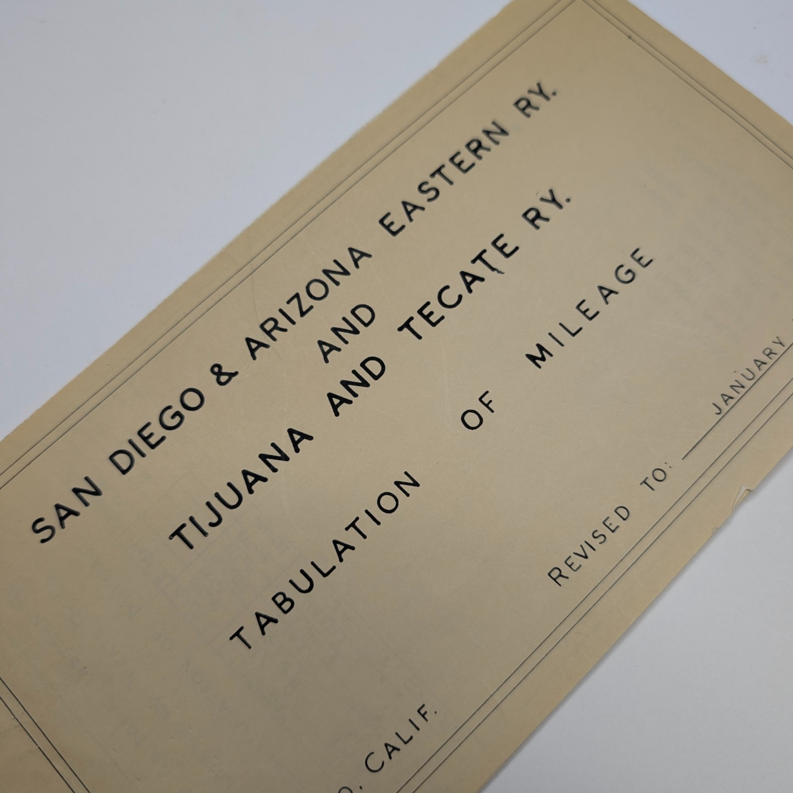 1969 San Diego & Arizona Eastern Tijuana Tecate Ry Railroad Mileage Booklet Map