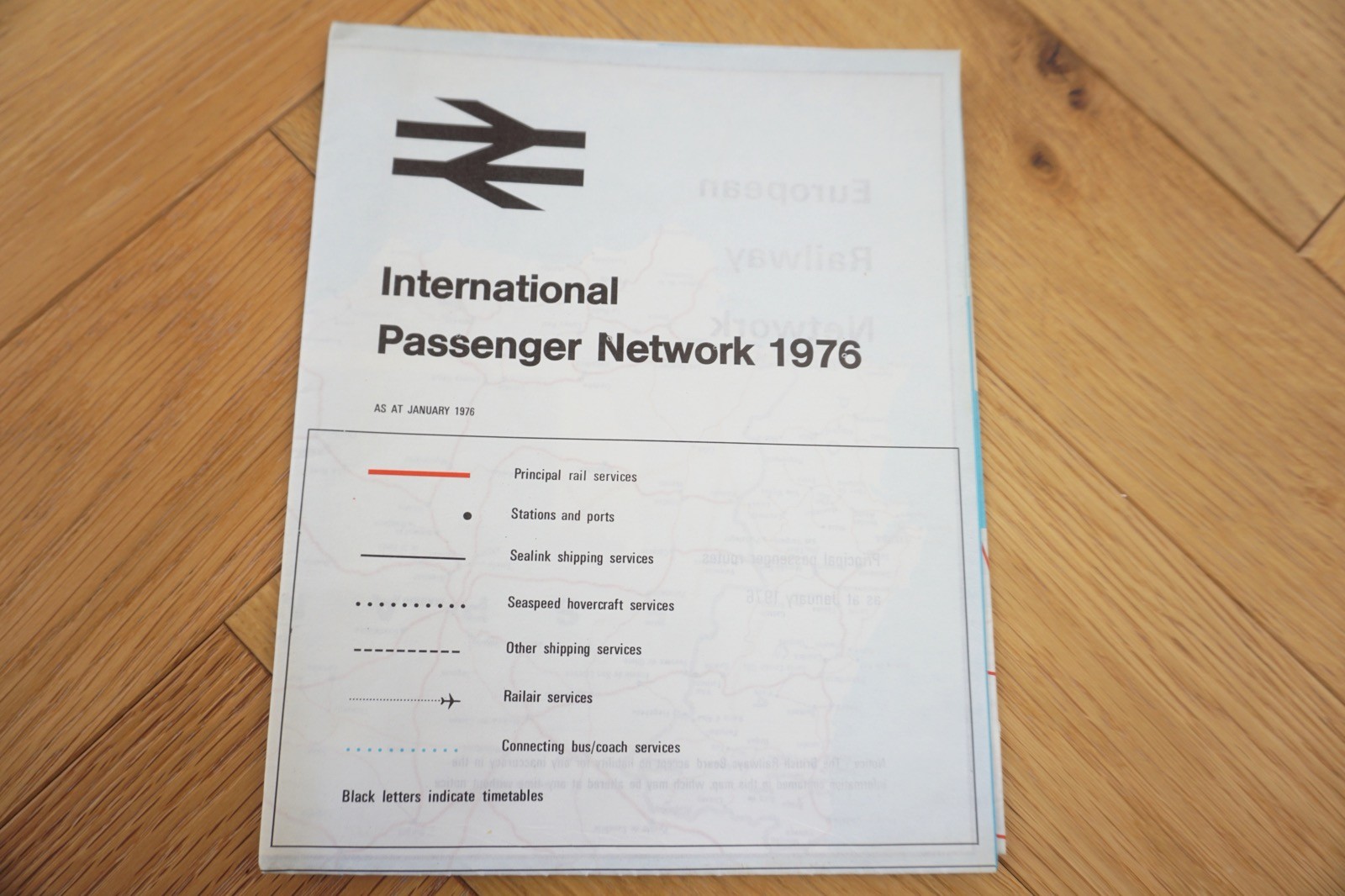 1976 British Rail International European Passenger Network Railway Map VGC