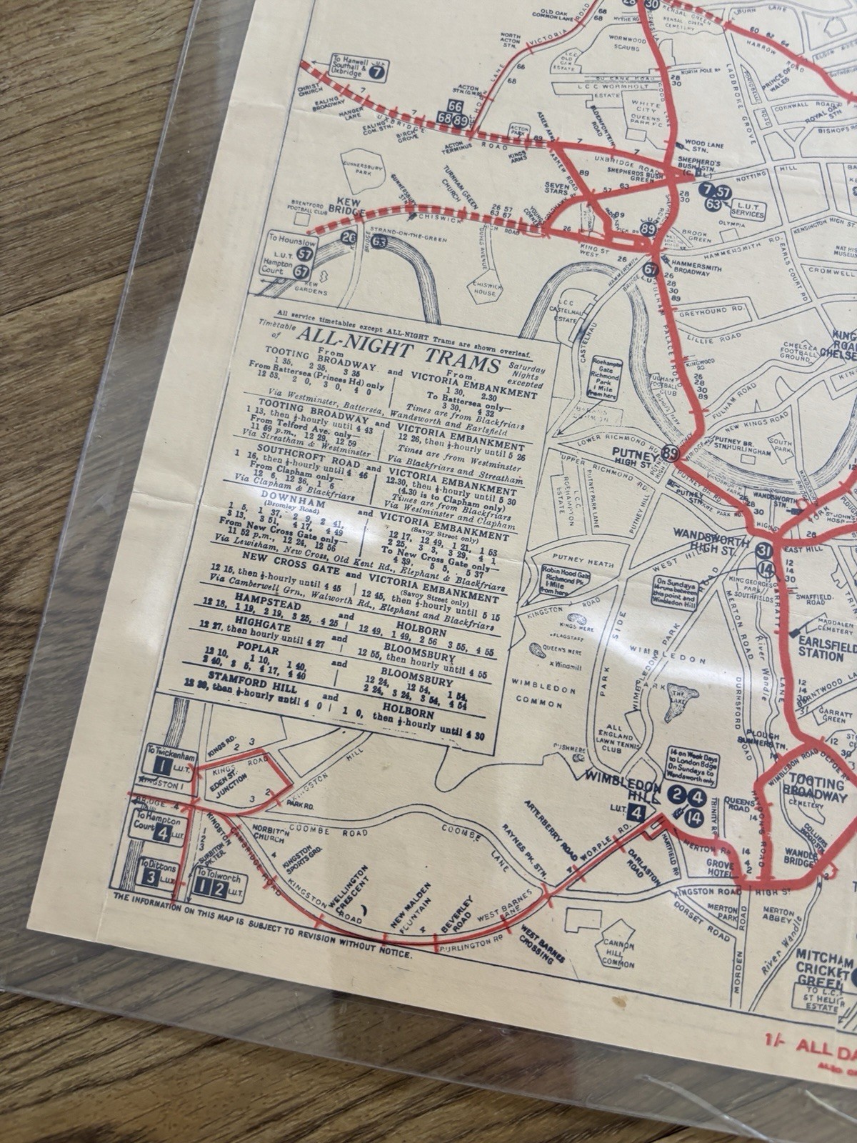 1932 LCC Trams Map Timetable London County Council Tramways Original Nov