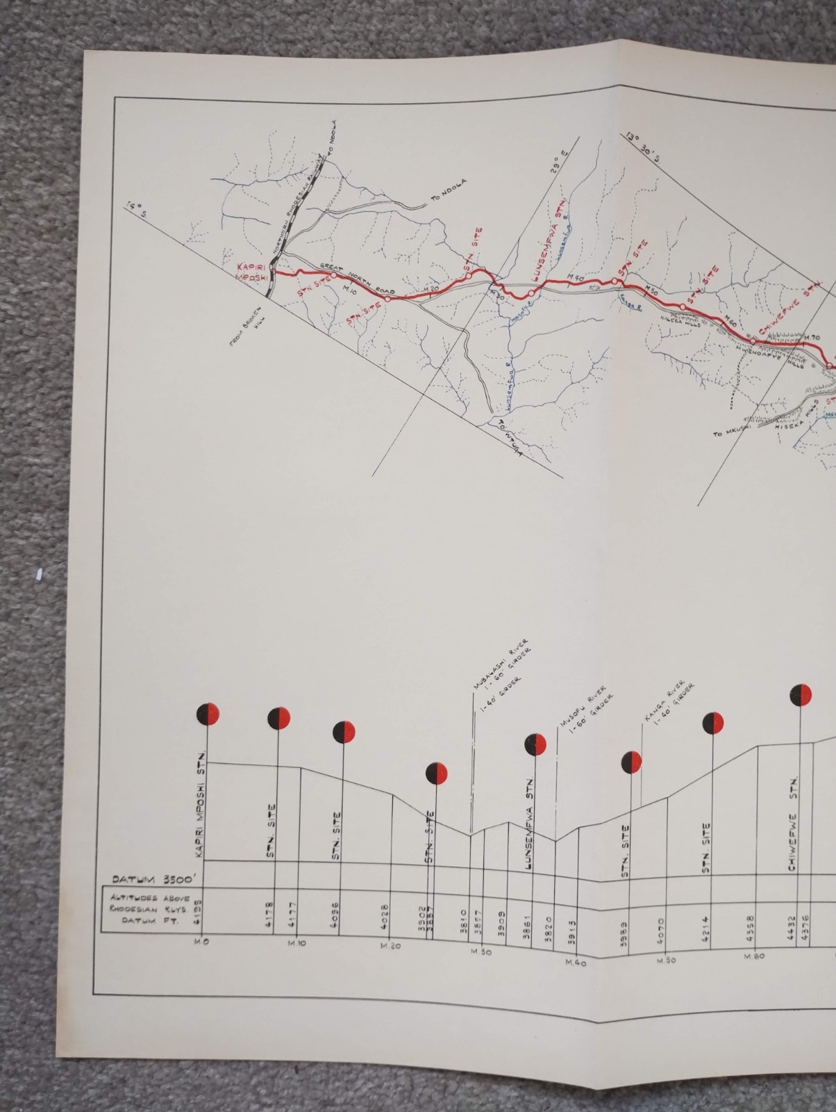 1952 East African Railways Map of Route: Kapiri Mposhi to Kasama Zambia (Part 1)