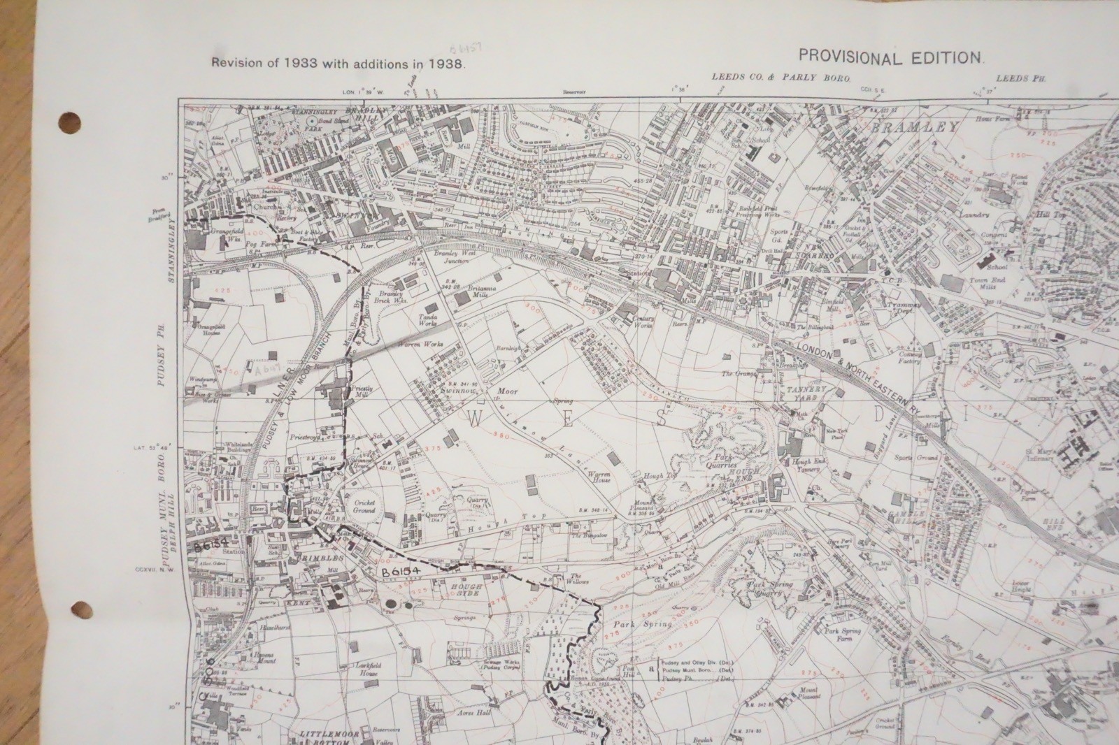 1938 Farnley Littlemoor Bramley Yorkshire LNER LMS Railway OS Linen Map Ref 47 *