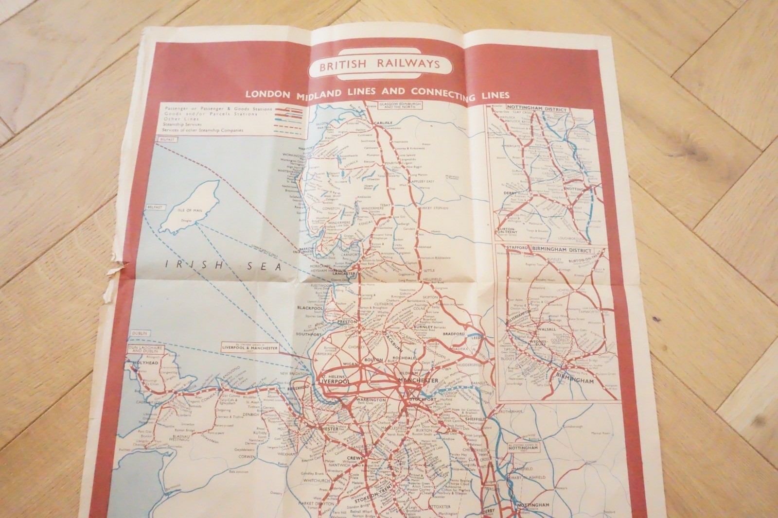 1956 British Rail London Midland Passenger Network Railway System Map