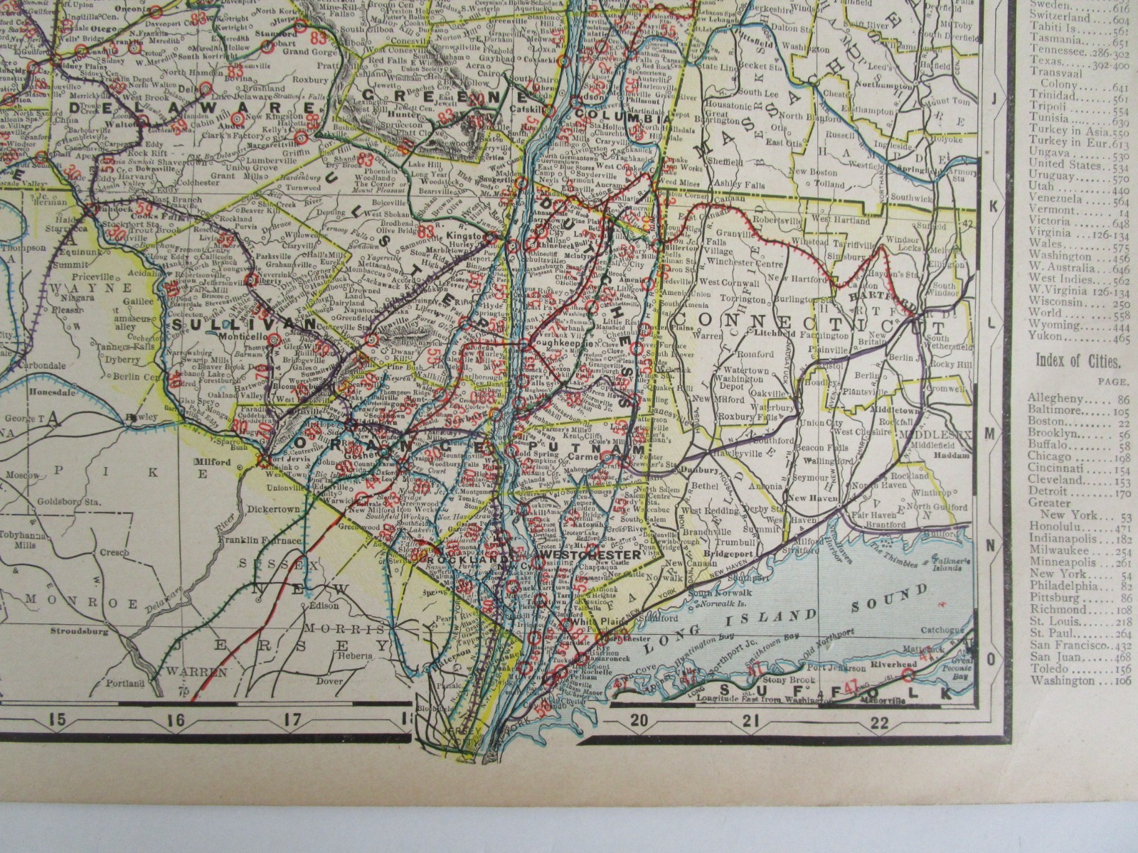 NY 1903 NEW YORK FULL STATE Cram RAILROAD Map. COOPERSTOWN & CHARLOTE VALLEY RR