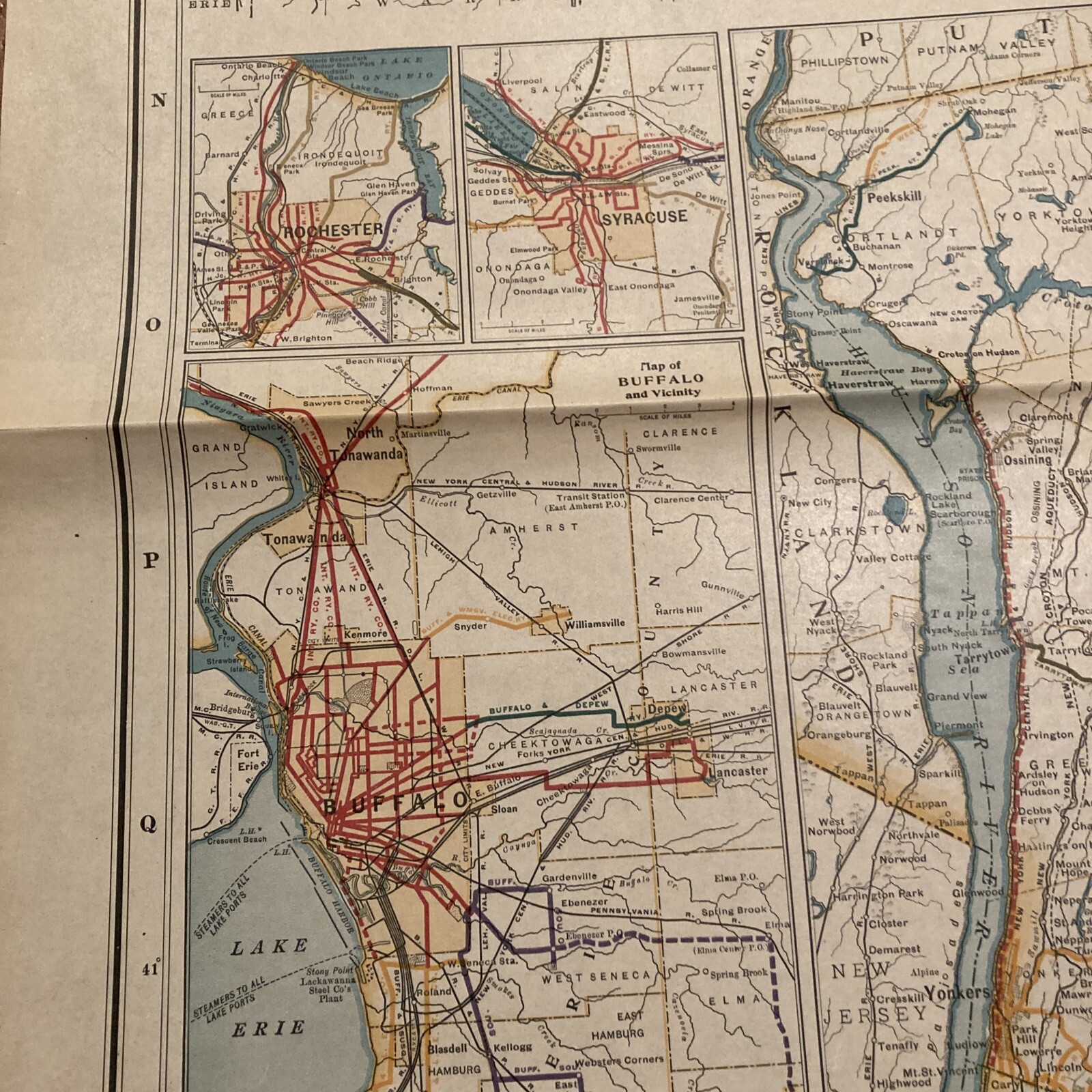 Original 1908 State of New York Electric Railroad Map 47.25″ x42″