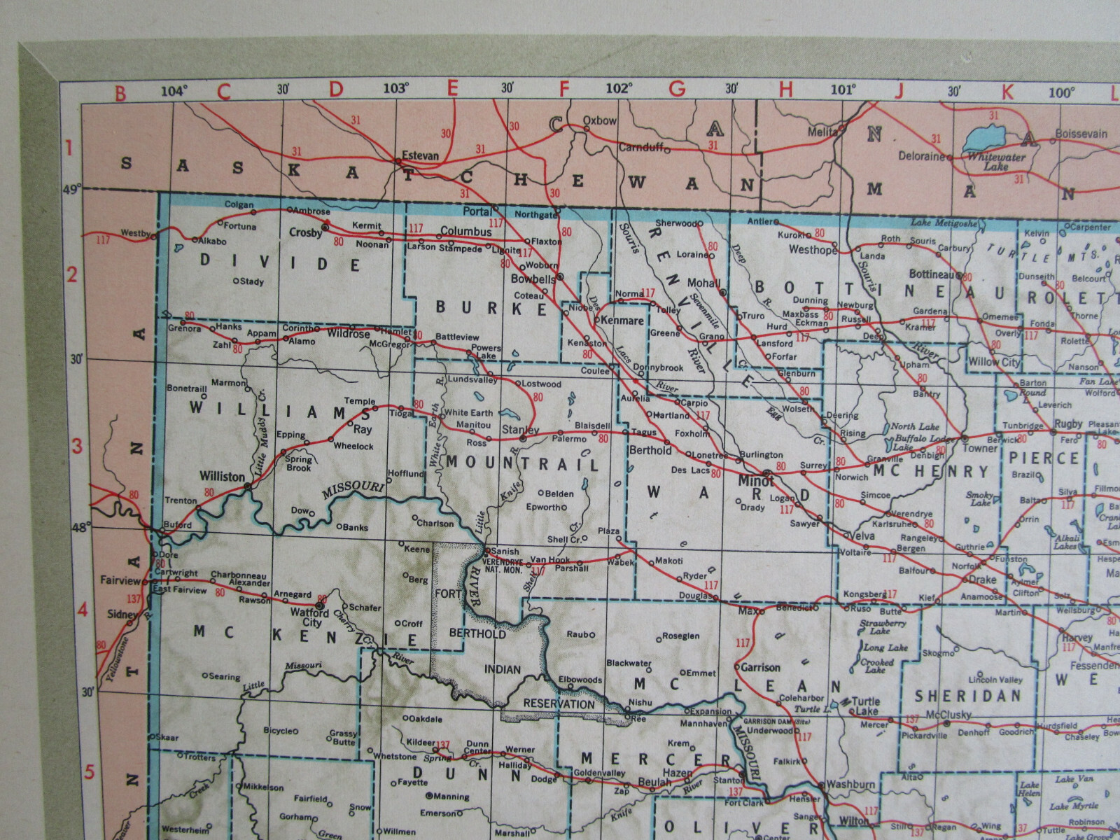 ND OH 1951 NORTH DAKOTA RAILROAD MAP. SOO, C&NW, GN or OHIO 1950s C&O, NKP, W&LE
