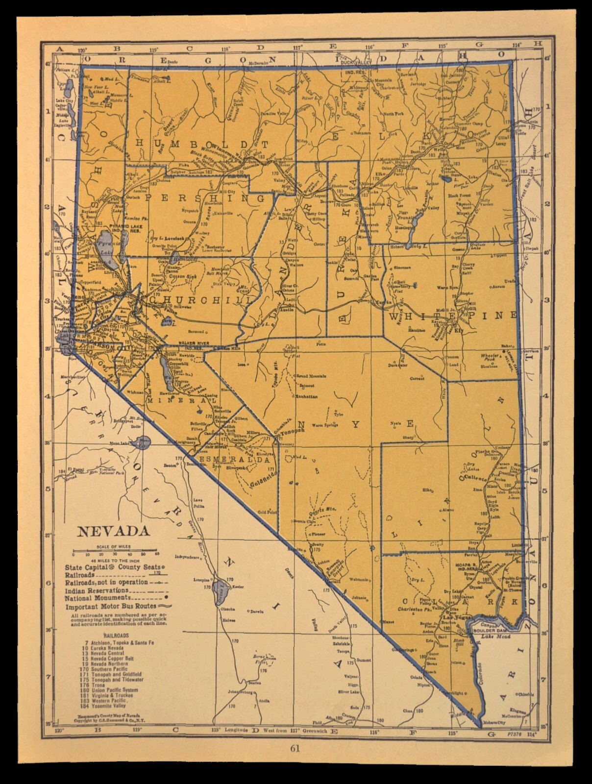 ca1939 NEVADA Railroad Map Depot Towns SP RR Historic Original Atlas Map
