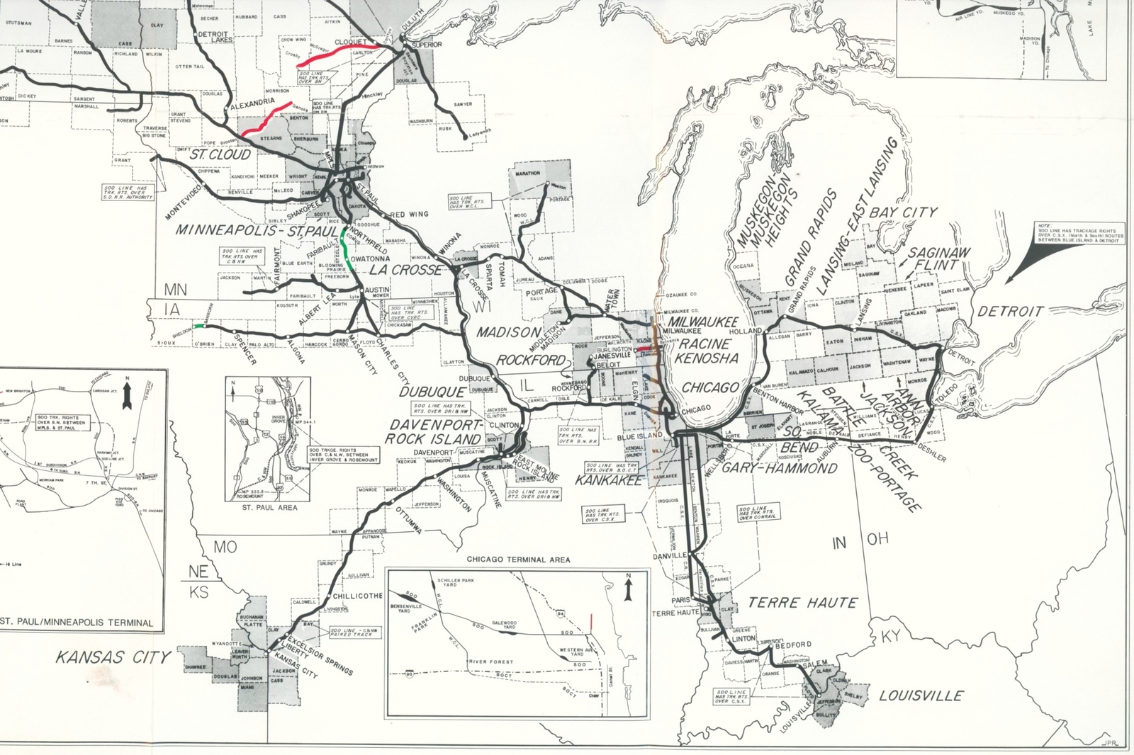 1990 SOO Railroad Glossy System Route Map Minneapolis St Paul Sault St Marie RRY
