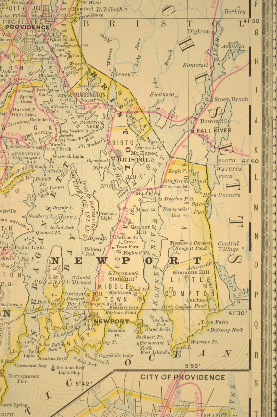 Antique RHODE ISLAND Railroad Map NYP&B RR Old Colony RR NY&NE Railroad
