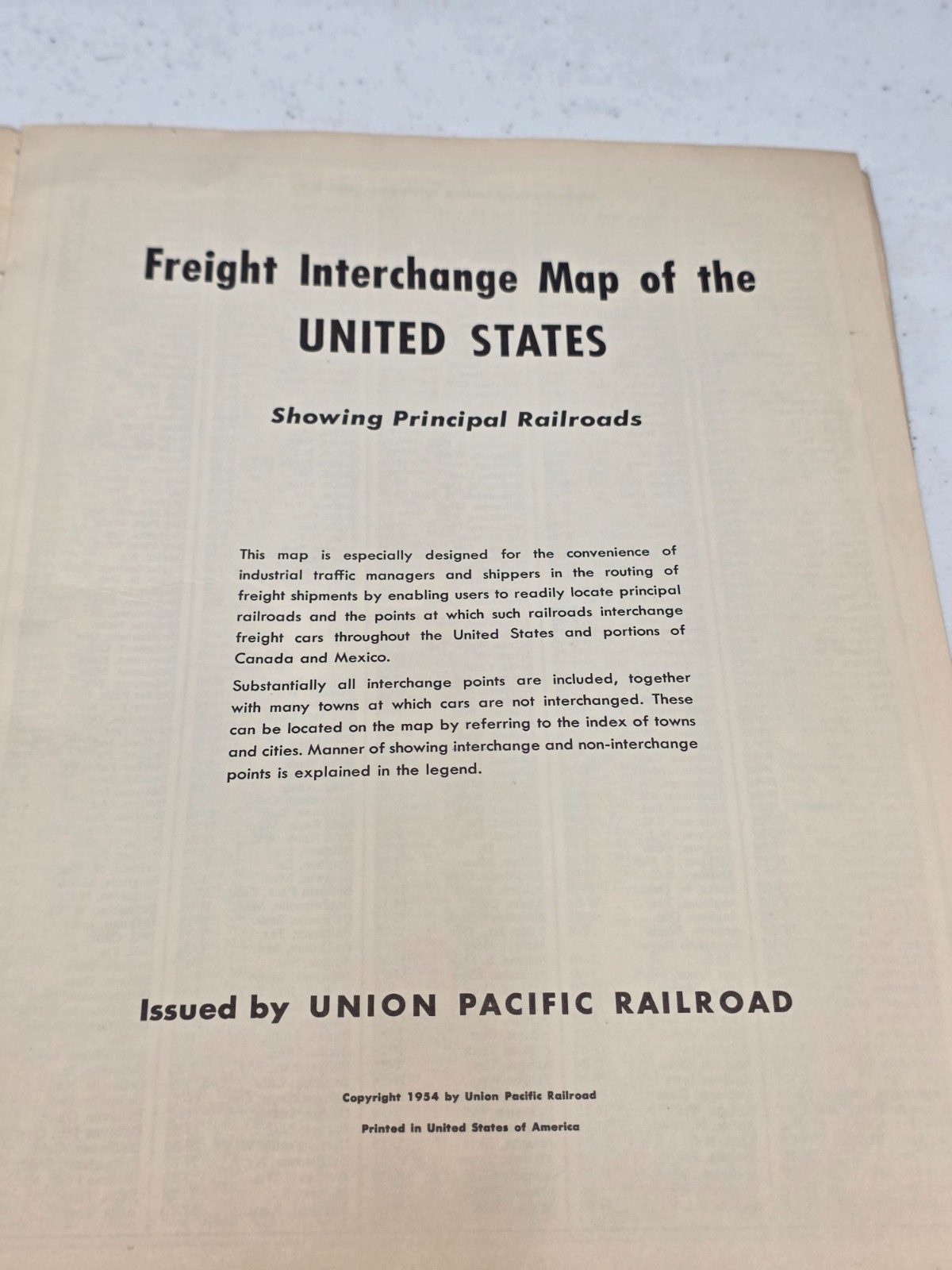 Map Freight Interchange Map of the United States Showing Principal Railroads UP
