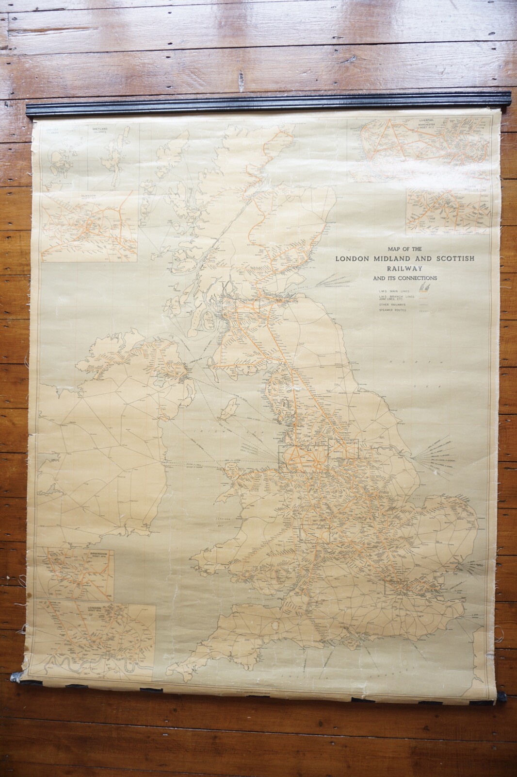1939 LMS Railway Map Linen Backed for Display in Train Station
