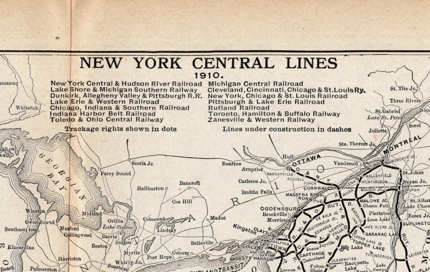 1910 New York Central Lines Railroad Map Antique New York Railway Map 2641