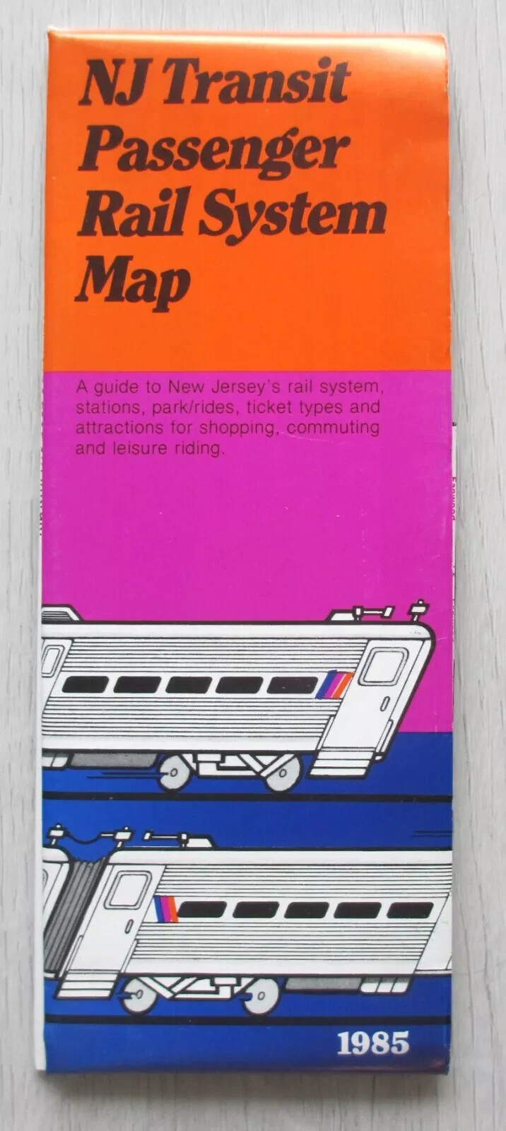 Vintage 1985 New Jersey NJ Transit Railroad Passenger Rail System Map