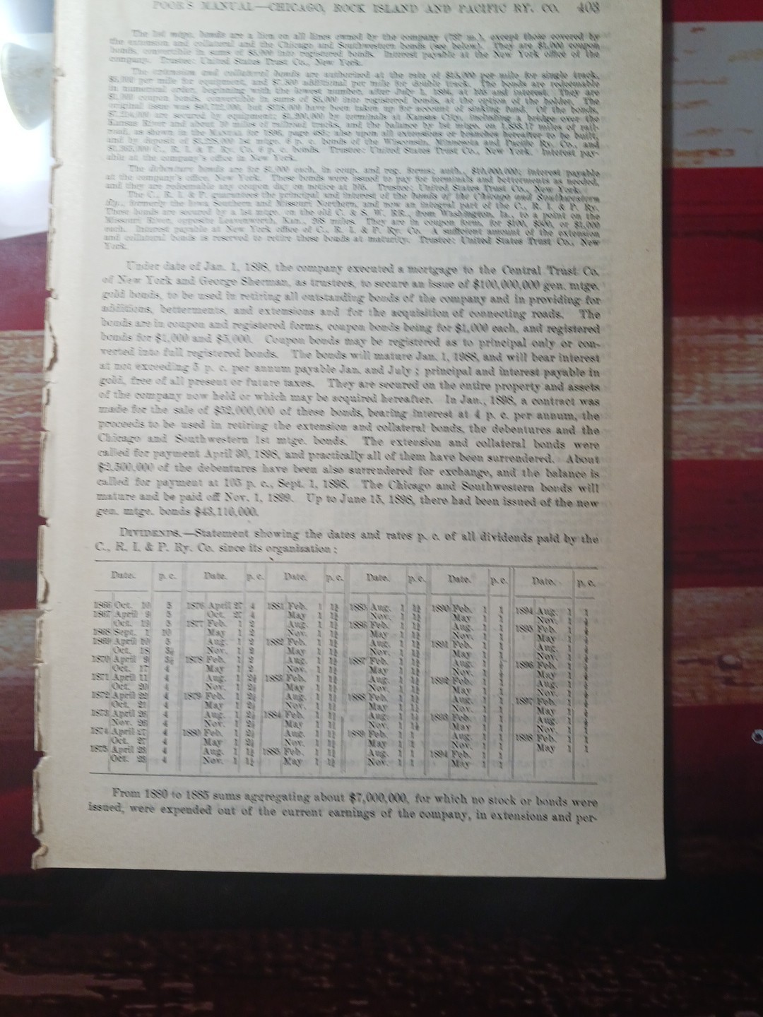 ~1898 Train Route Map + Railroad Report CHICAGO ROCK ISLAND & PACIFIC RAILWAY