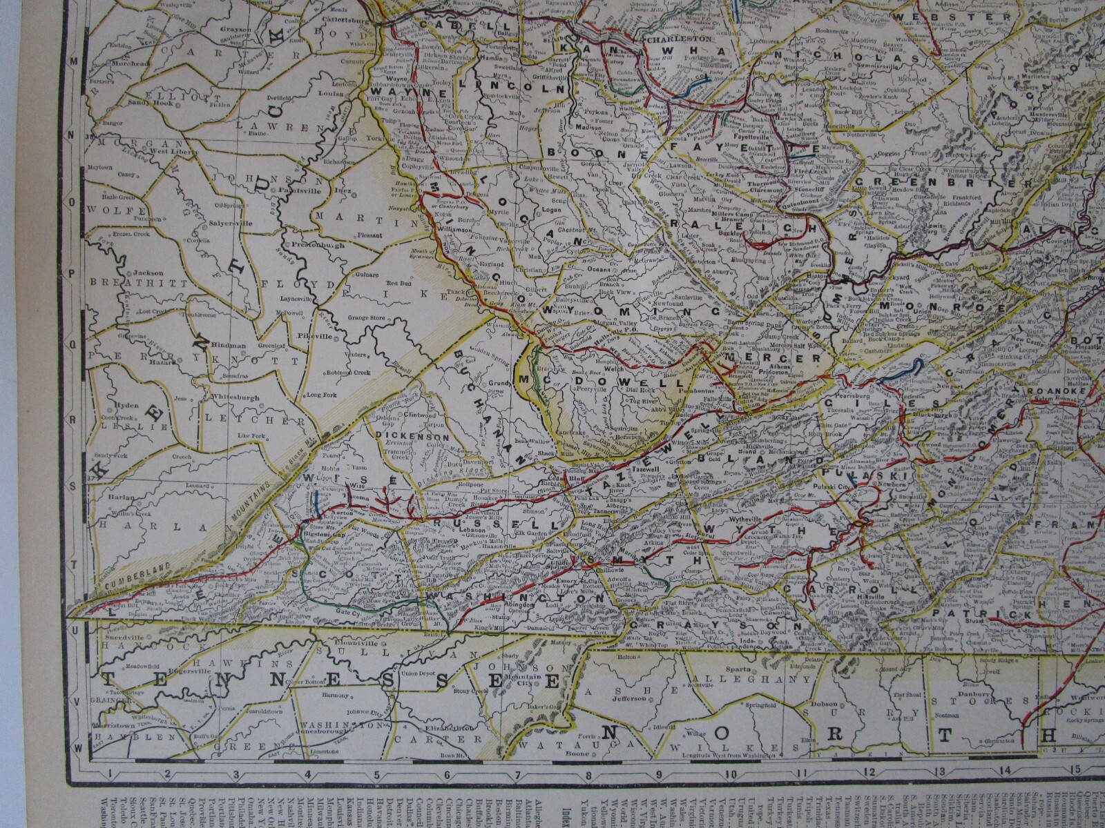 VA WV 1898 WESTERN VIRGINIA, W. VA STEAM RAILROAD Map. GLADE CREEK & RALEIGH RR