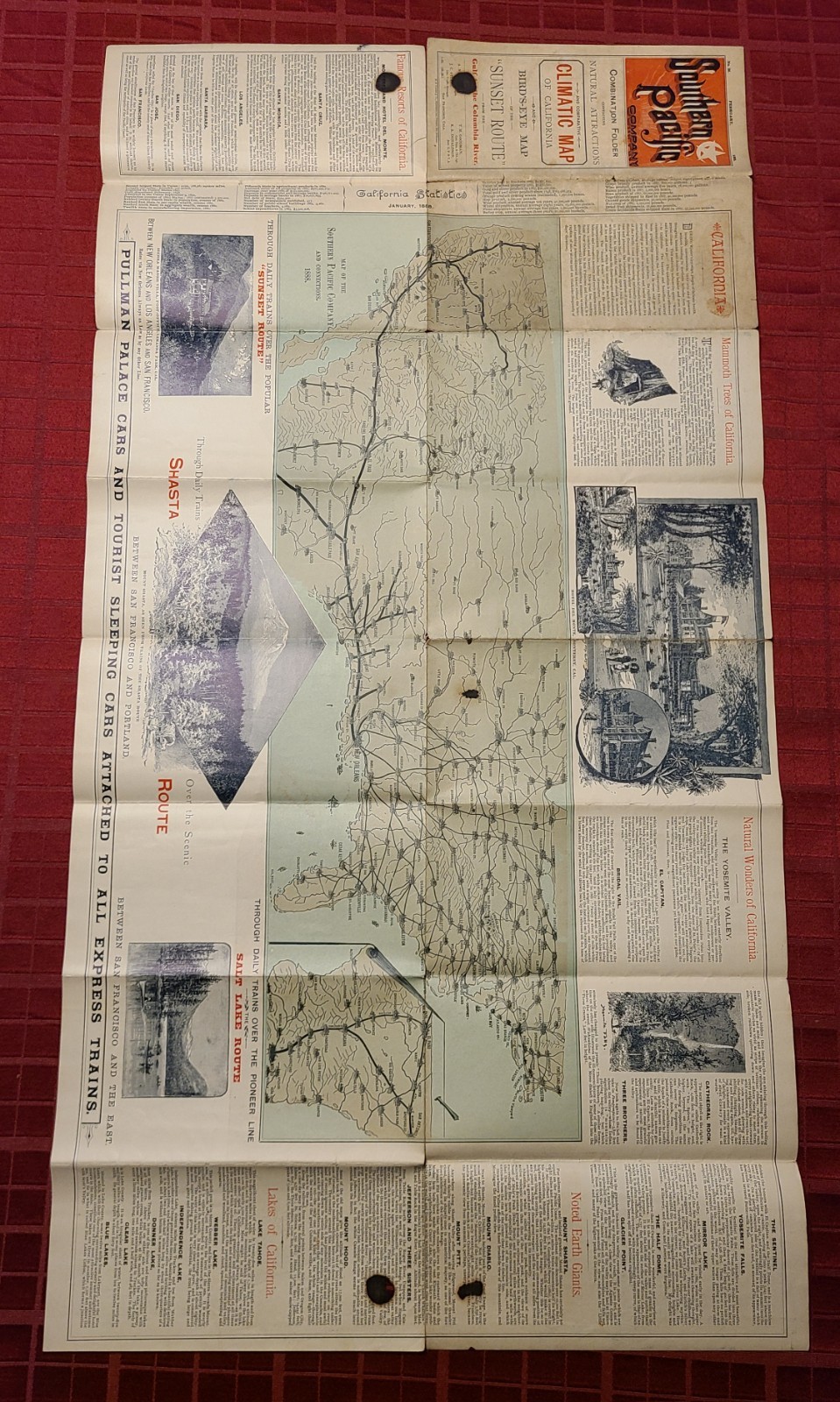 SOUTHERN PACIFIC CO. CLIMATIC MAP CALIFORNIA 1888 SUNSET ROUTE VINTAGE RAILROAD