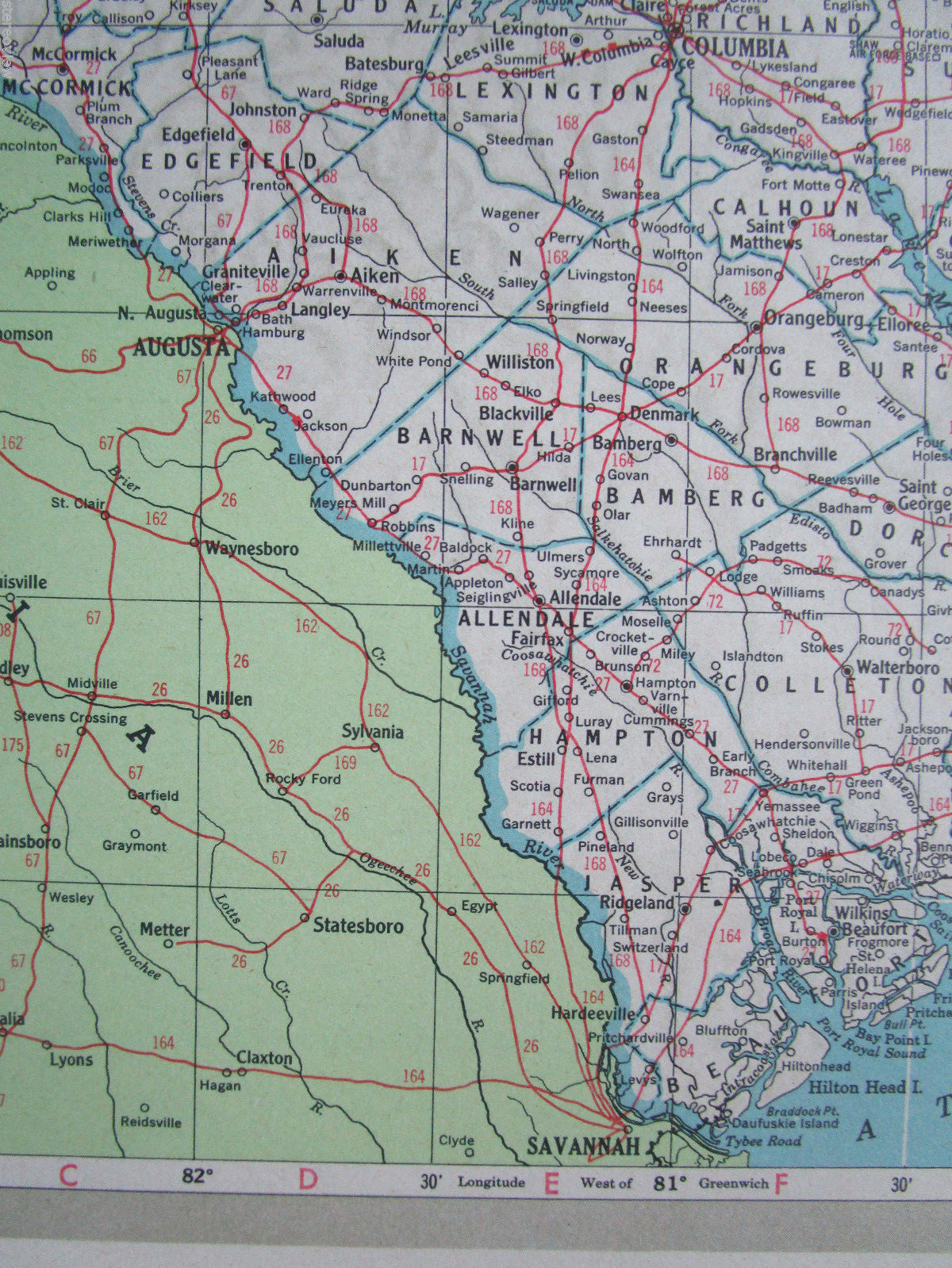 SC PA Vtg 1951 SOUTH CAROLINA RAILROAD MAP. PENNSYLVANIA 1950s Mid Century RR