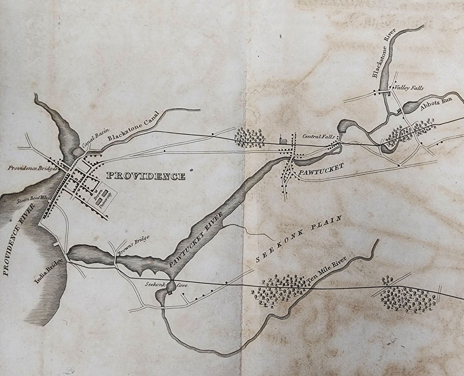 Antique 1828 Boston & Providence B&P Railroad Map Proposed Railway Route Survey