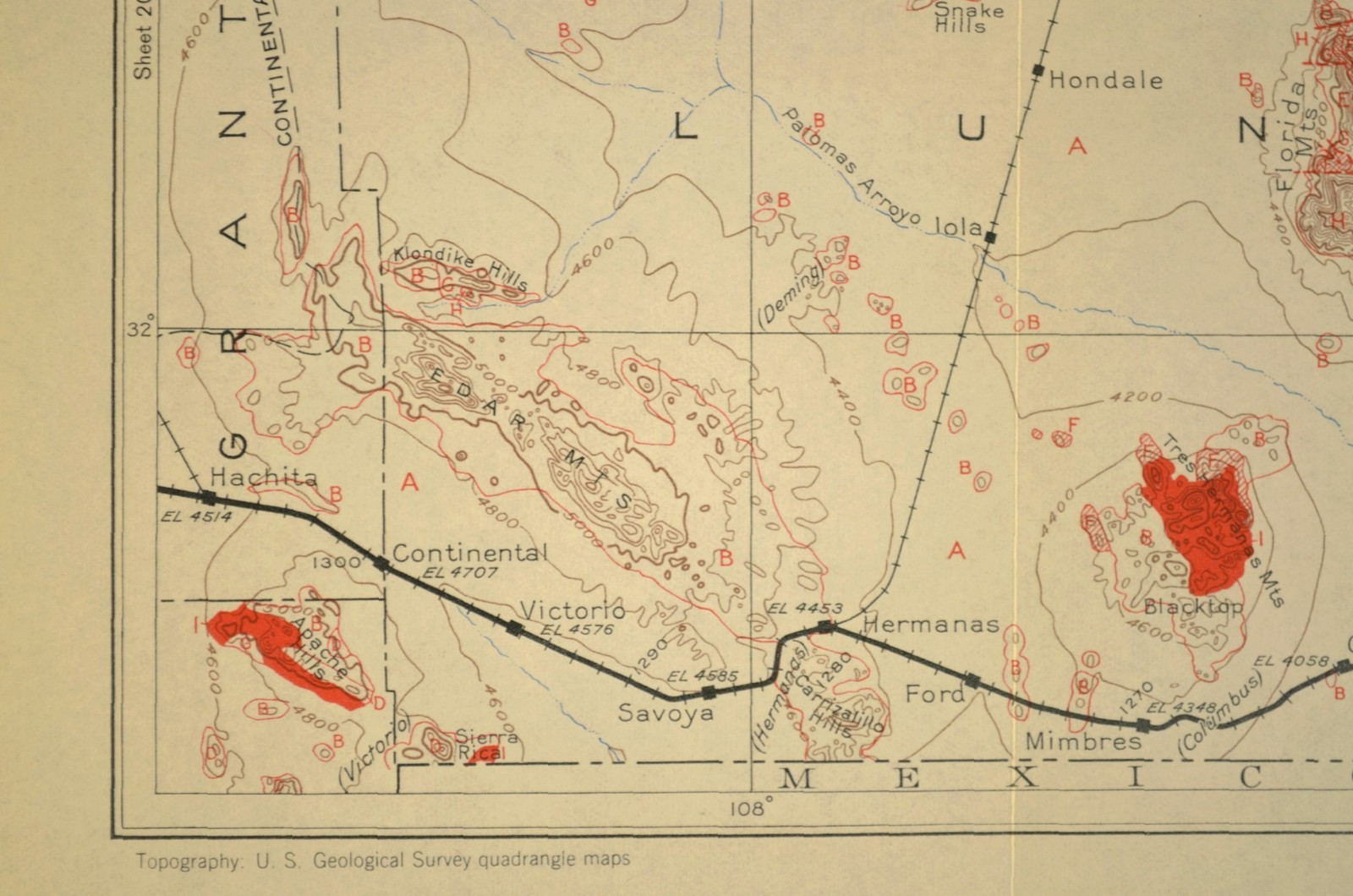 Southern Pacific Railroad Map Deming New Mexico Fort Cummings Florida Mountains