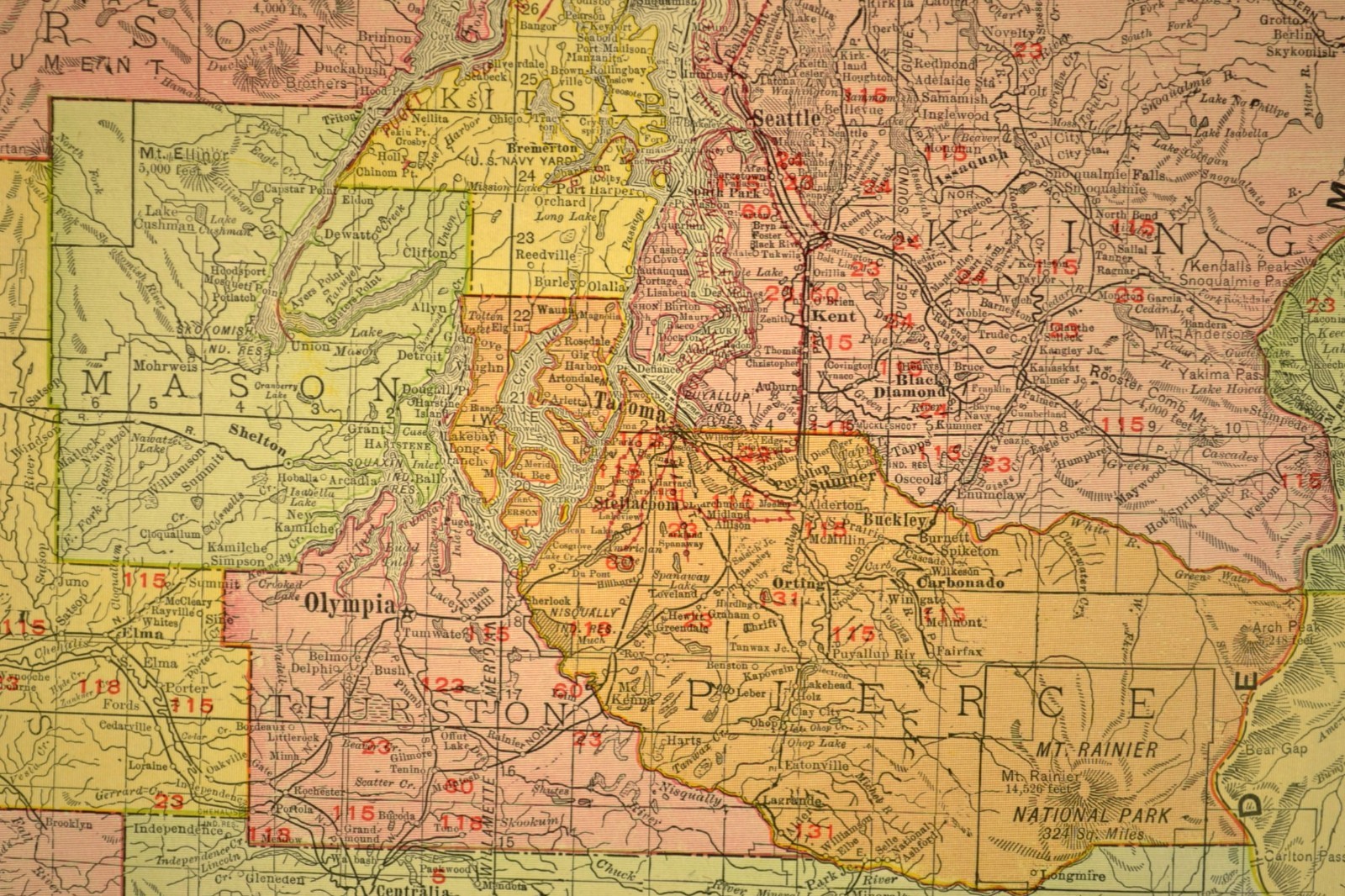 1911 Antique Washington Railroad Map ORIGINAL Atlas Northern Pacific RR DATED