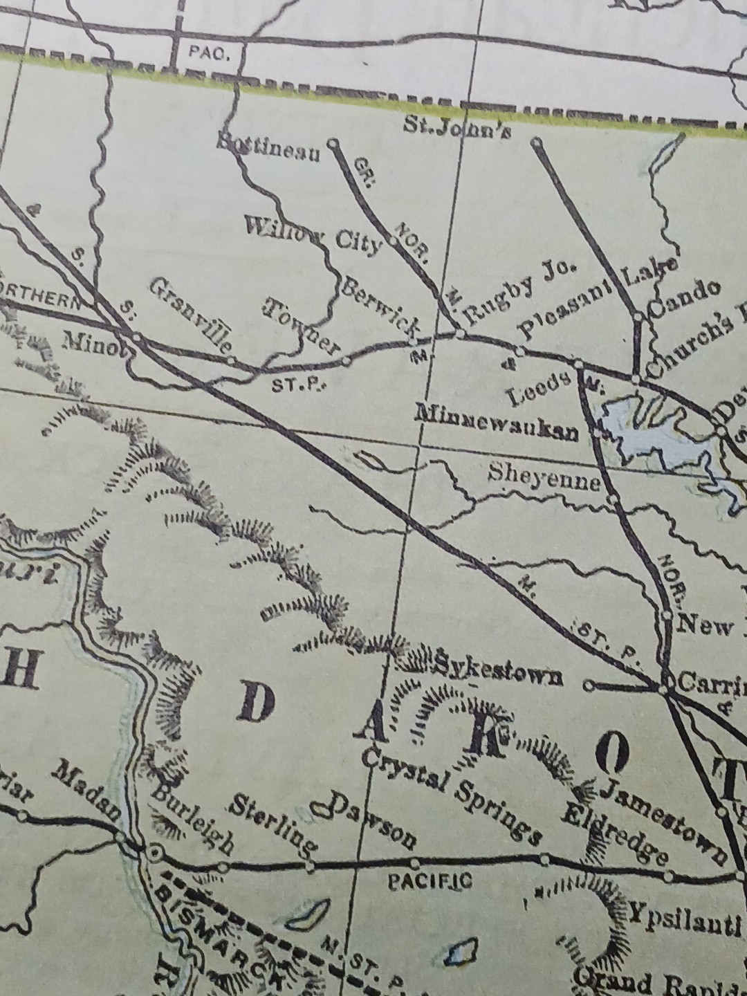 ~1896 Railroad Map Minnesota North South Dakota all Train Routes Stations 9×11″