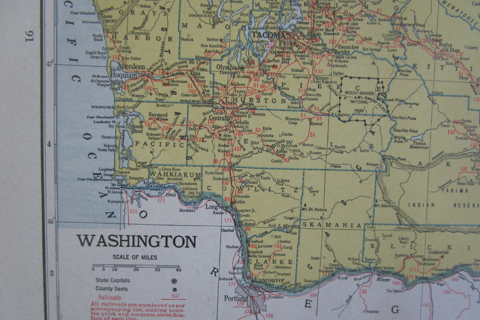 WV WA Vtg 1945 WEST VIRGINIA RAILROAD Map ROWLESBURG & SOUTHERN RR or WASHINGTON