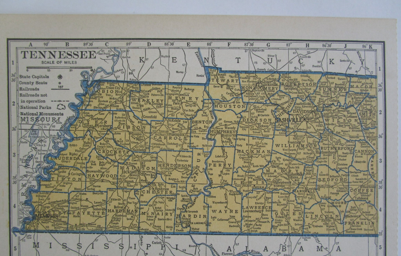TN SD Vtg 1939 TENNESSEE RAILROAD Map. MORGAN & FENTRESS RR ~or~ SOUTH DAKOTA