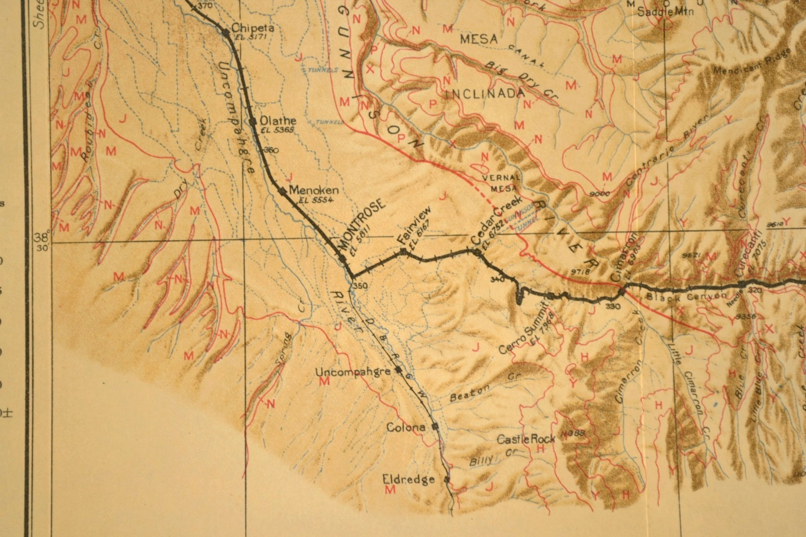1922 Antique Denver Rio Grande Railroad Map Montrose Colorado Delta CO Gunnison