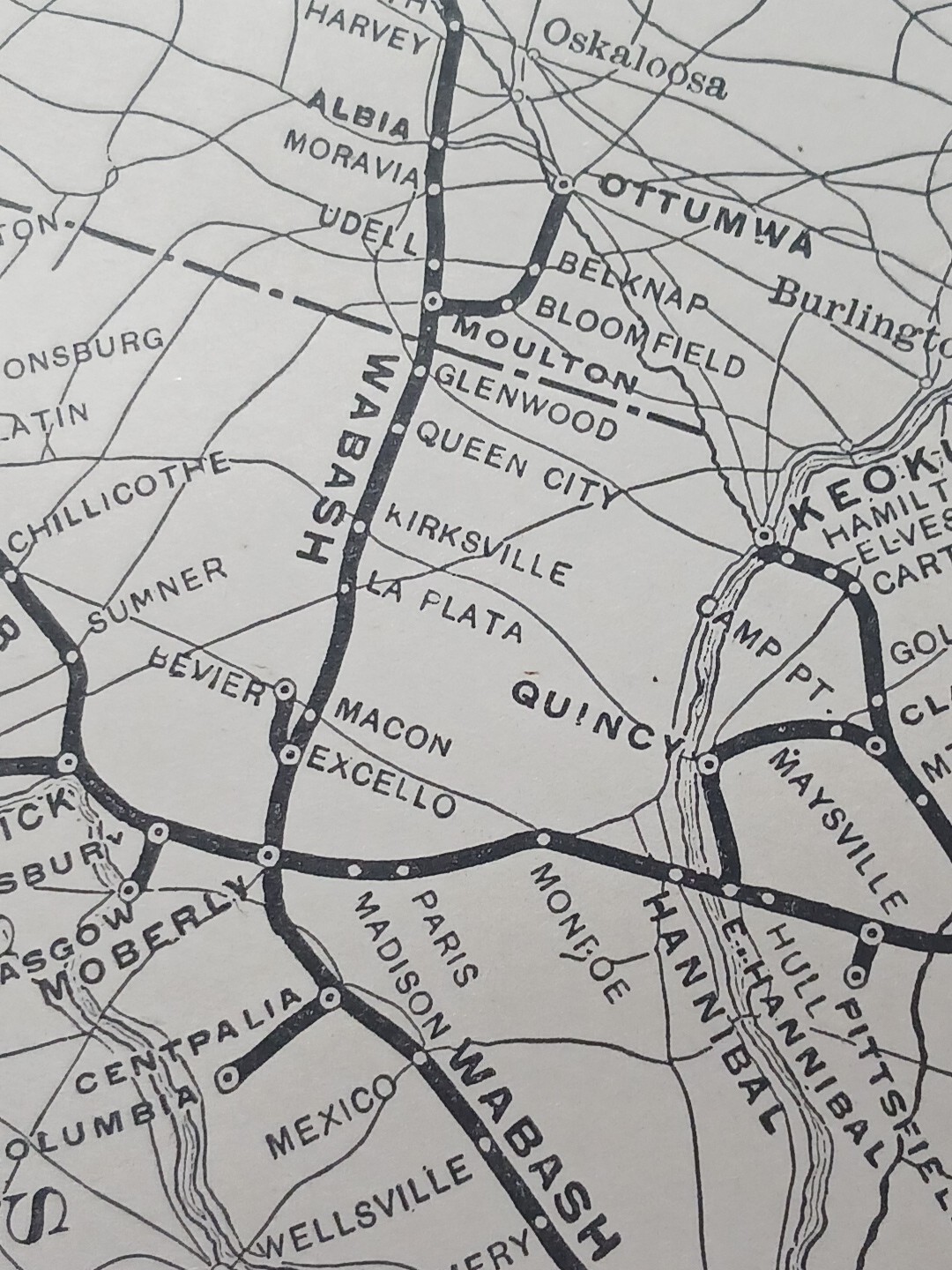 1905 Train Route Map WABASH SYSTEM all Railroad Controlled Lines stations 12″x9″