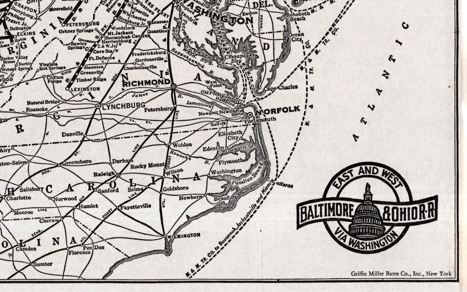 1939 Antique Baltimore & Ohio Railroad Map Vintage B & O Railway Map 2737