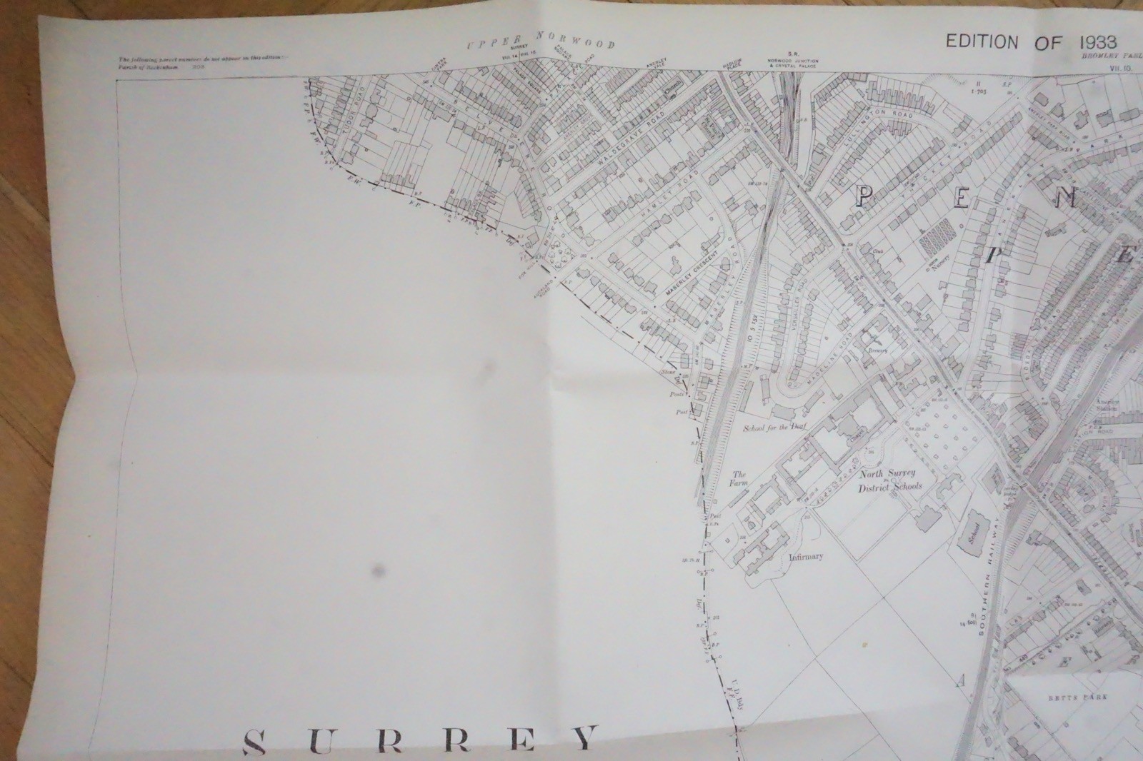 1933 Surrey Anerley Penge Southern Railway OS Railway Map *