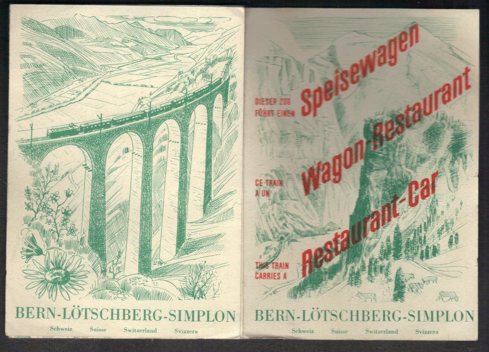 1950s Switzerland BERN-LOTSCHBERG-SIMPLON RR Booklet and Route Map