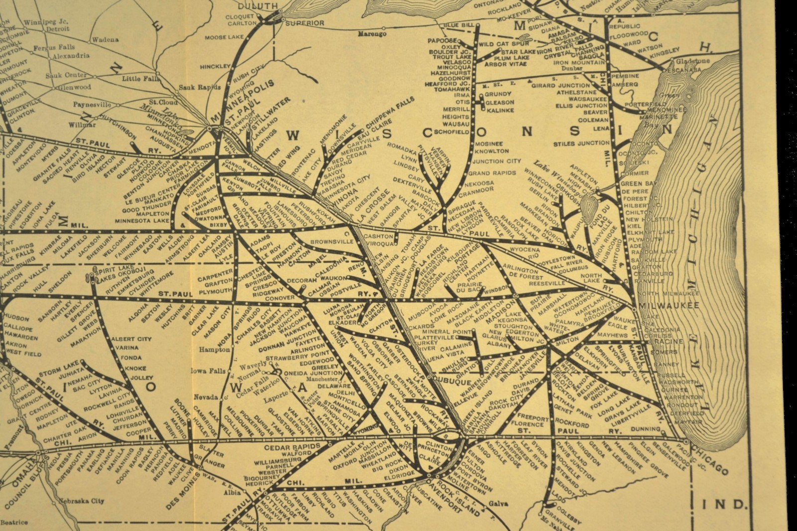 ca1921 CHICAGO MILWAUKEE ST PAUL Railroad Map LARGE Original Antique Vintage