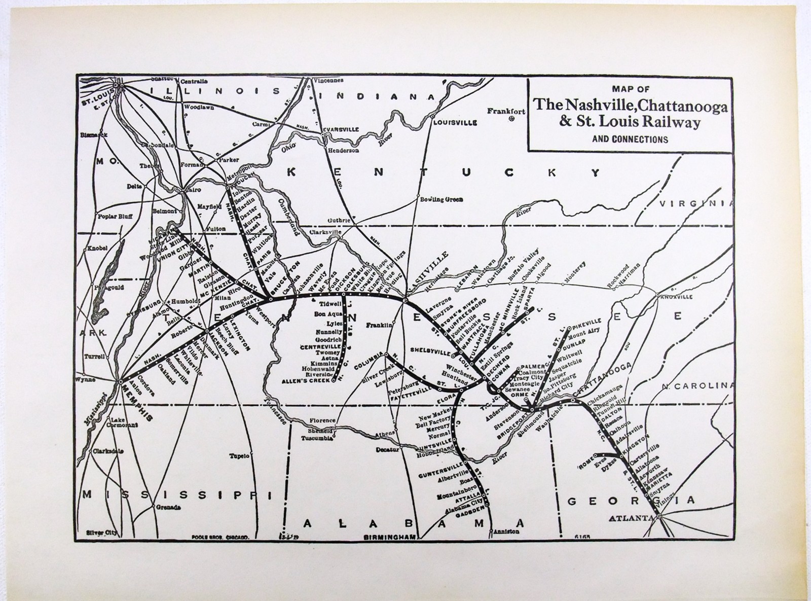 Nashville, Chattanooga & St Louis Railway – Original 1941 System Map. Vintage.