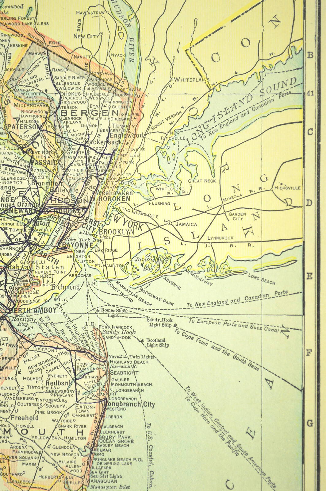 Vintage NEW JERSEY Map Wall Art Decor Electric Railway Old Original 1920s Newark