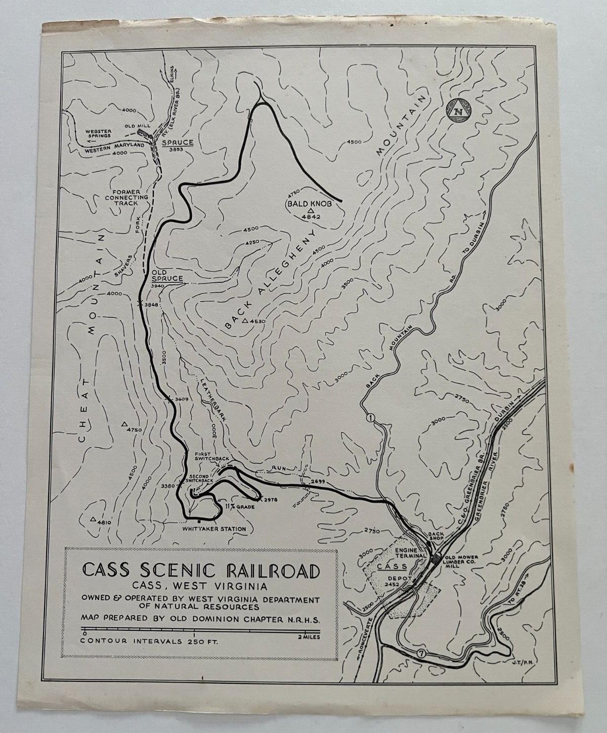 Cass West Virginia Scenic Railroad Map Old Dominion Chapter NRHS c: 1960’s
